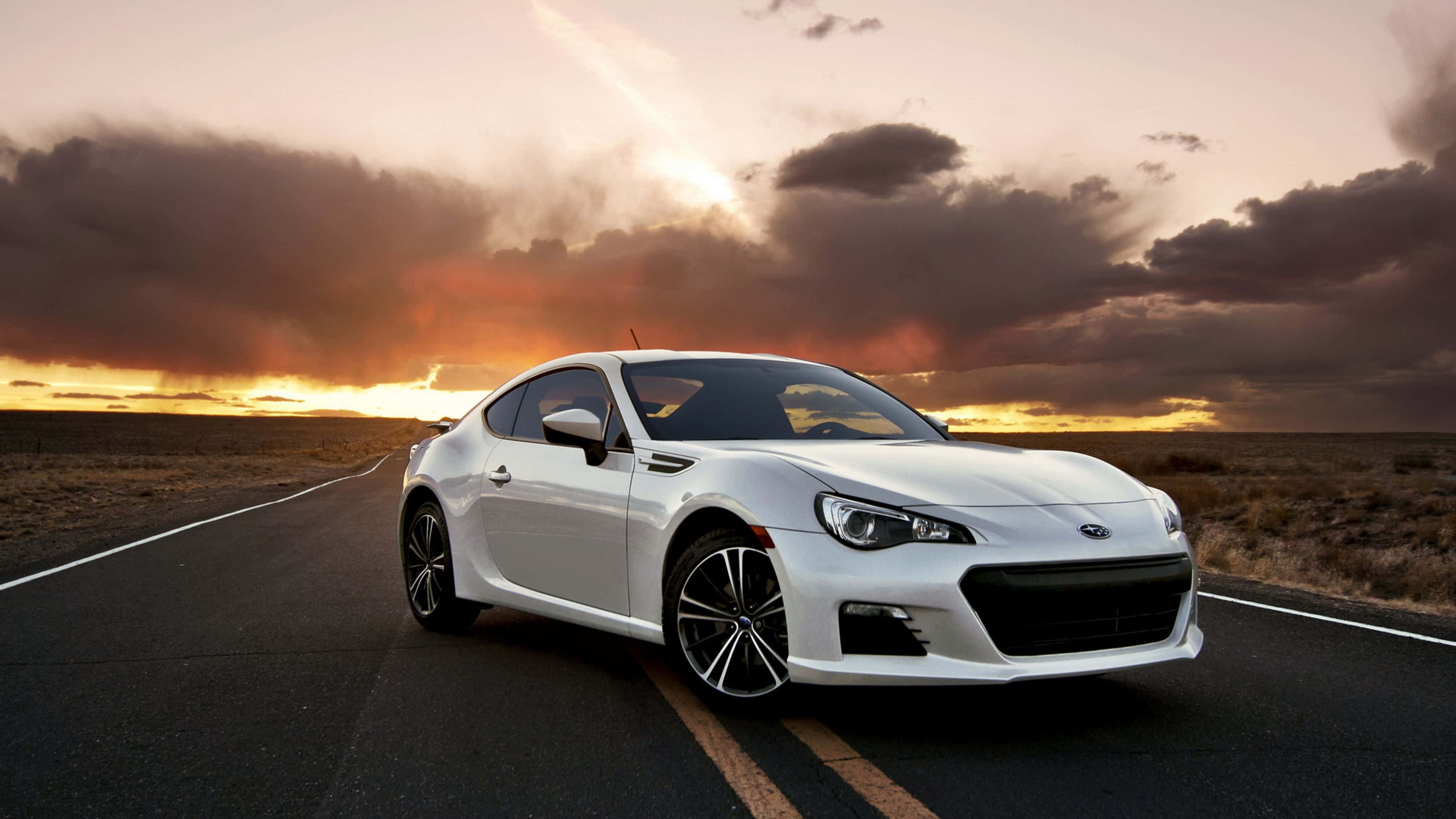 Subaru BRZ, white, desert road, 4K Desktop Wallpaper