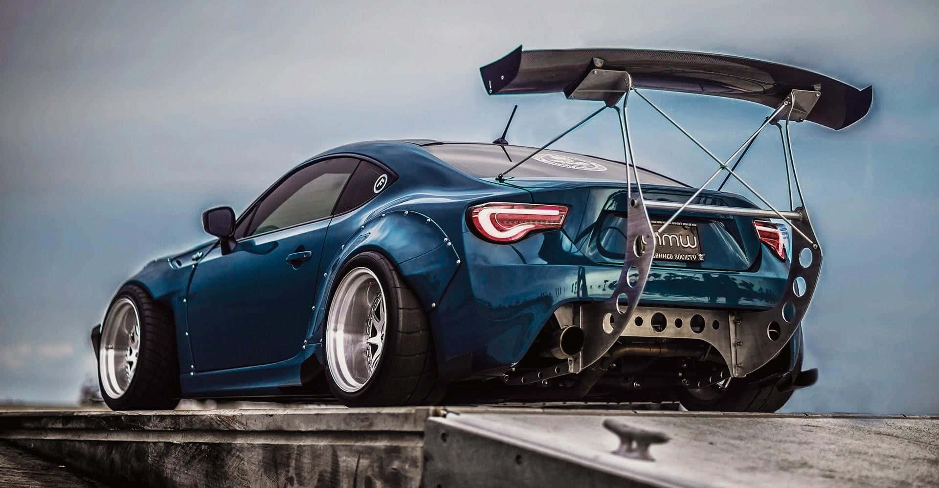 Subaru BRZ, blue, large rear wing, Full HD Desktop Wallpaper