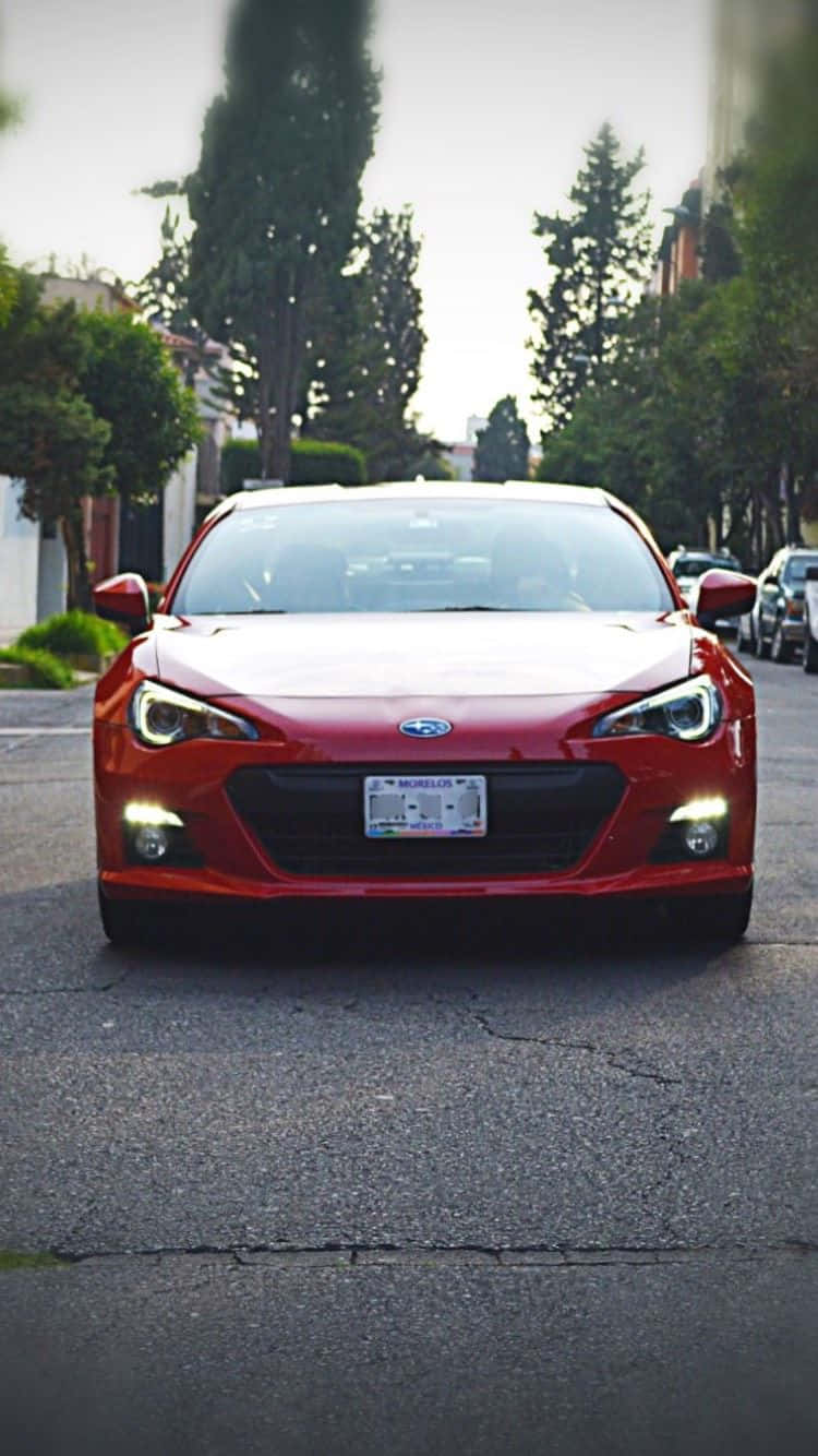 Subaru BRZ 2022, vibrant red, glowing headlights, HD Phone Wallpaper