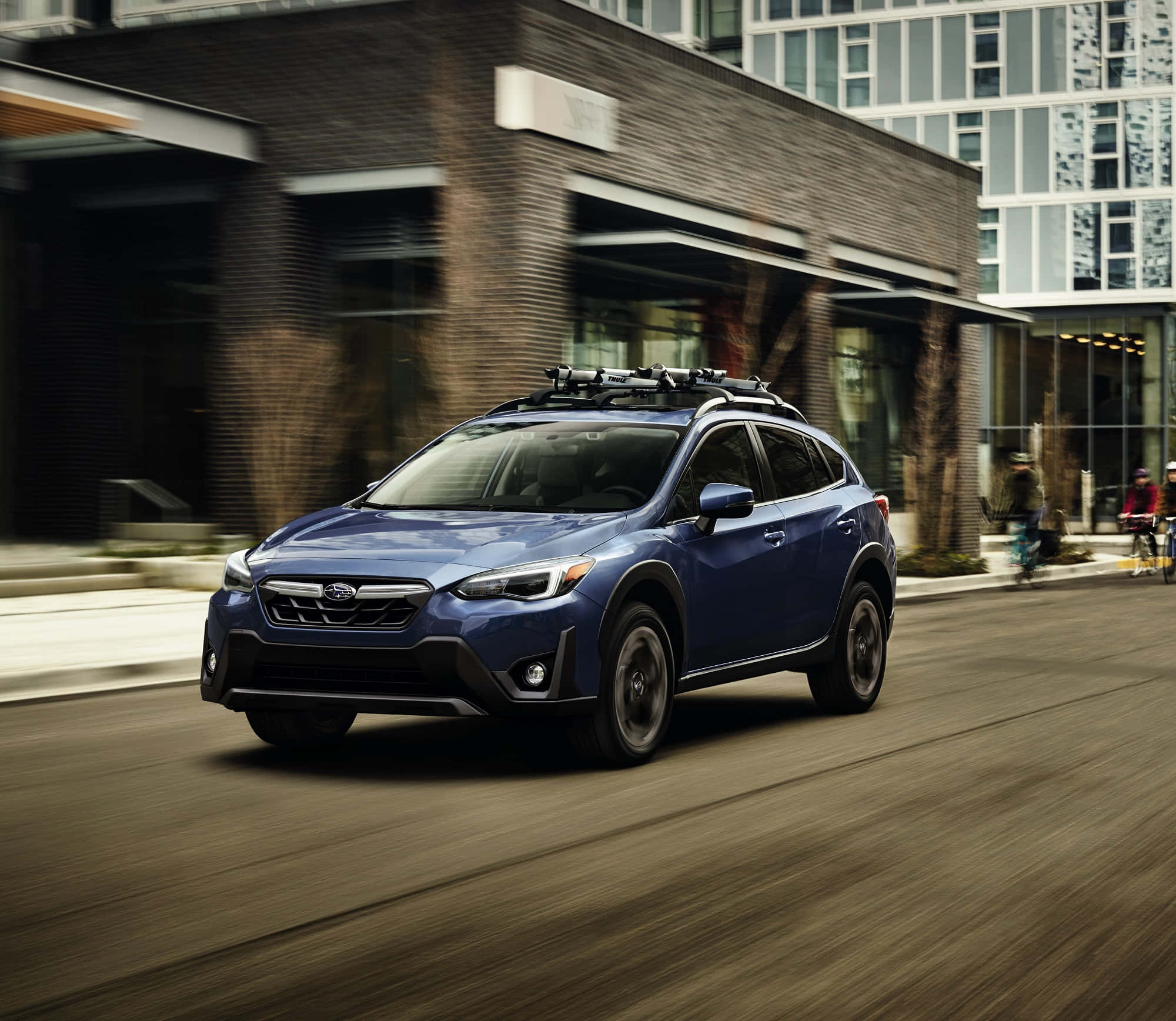 Subaru Crosstrek, blue, modern urban street, Full HD Desktop Wallpaper