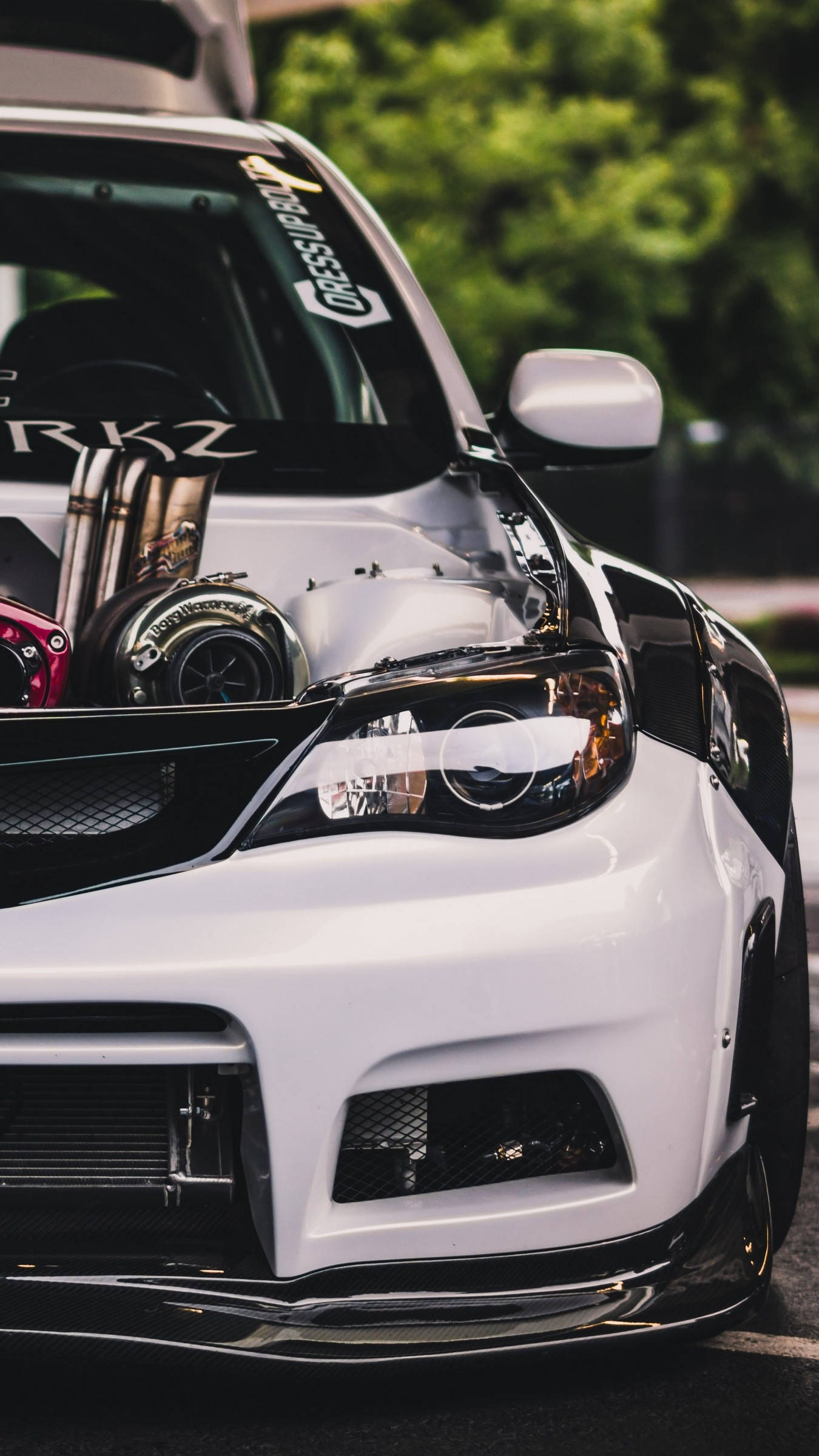 Subaru Impreza, exposed turbocharger, racing decals, Full HD Phone Wallpaper