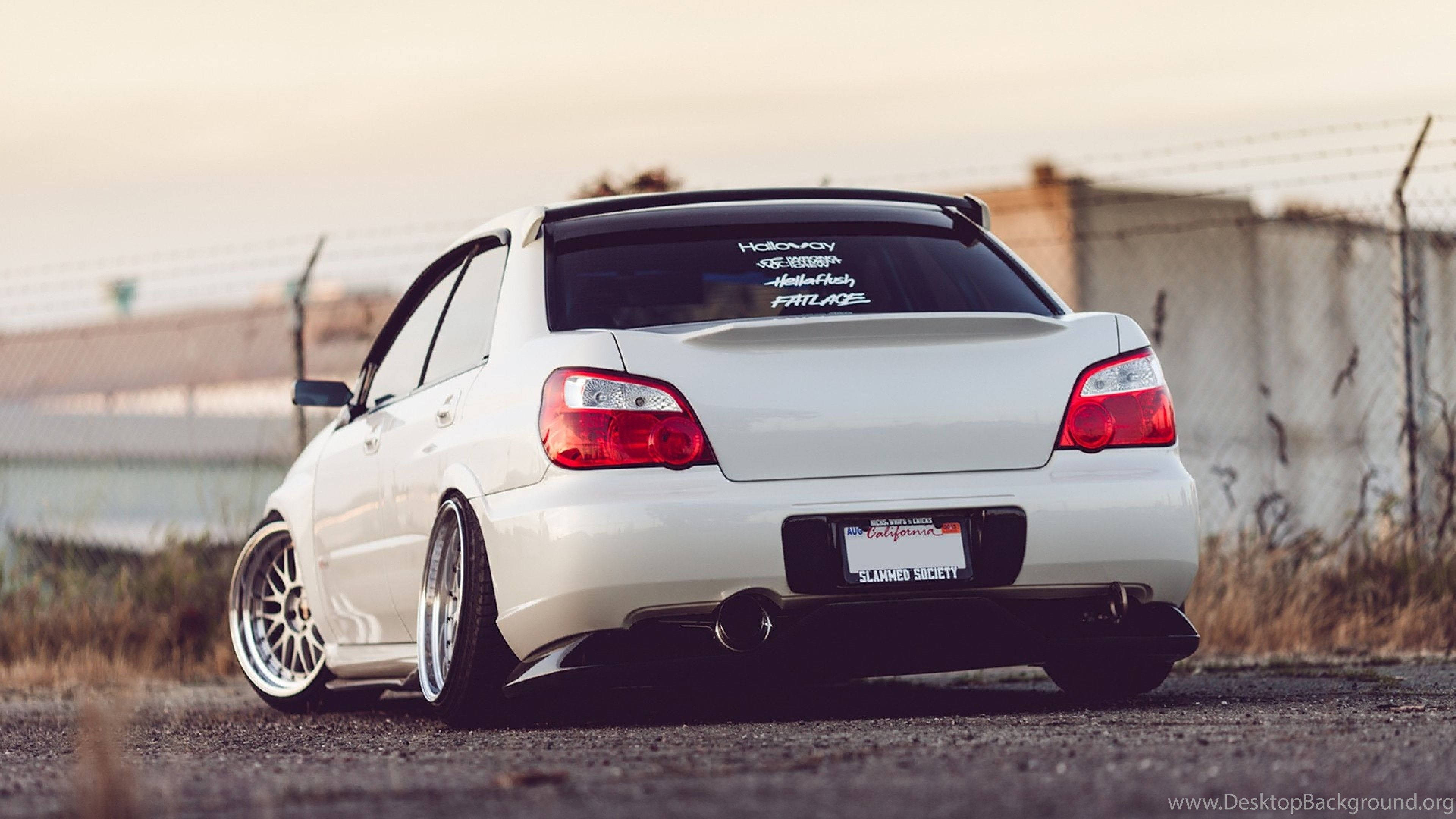 Subaru Impreza, white, custom wheels, 4K Desktop Wallpaper