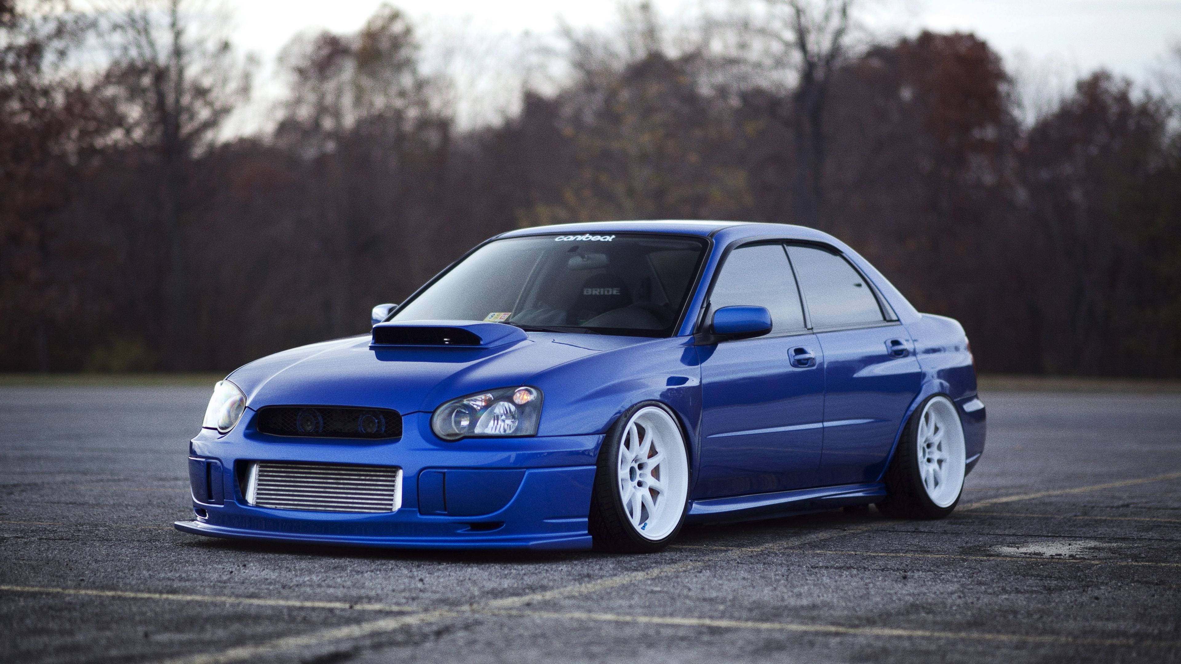 Subaru Impreza, low stance kit, vibrant blue, 4K Desktop Wallpaper