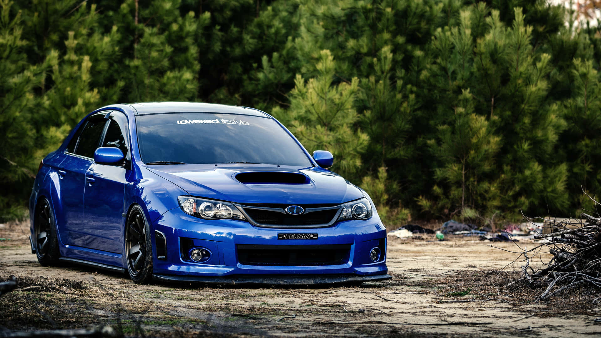 Subaru Impreza, vibrant blue, lowered, Full HD Desktop Wallpaper