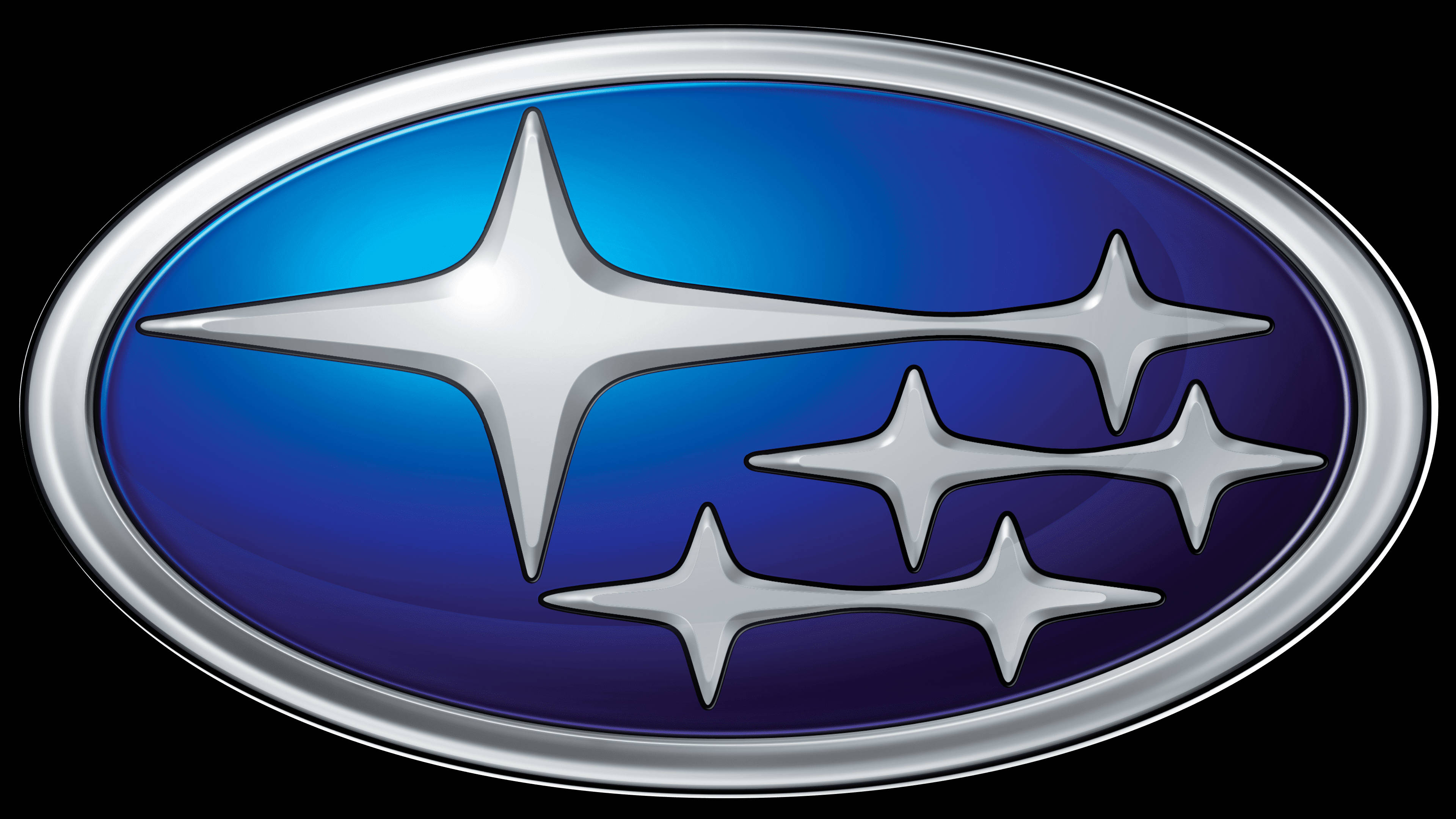 Subaru Logo, five silver stars, gradient blue oval, 4K Desktop Wallpaper
