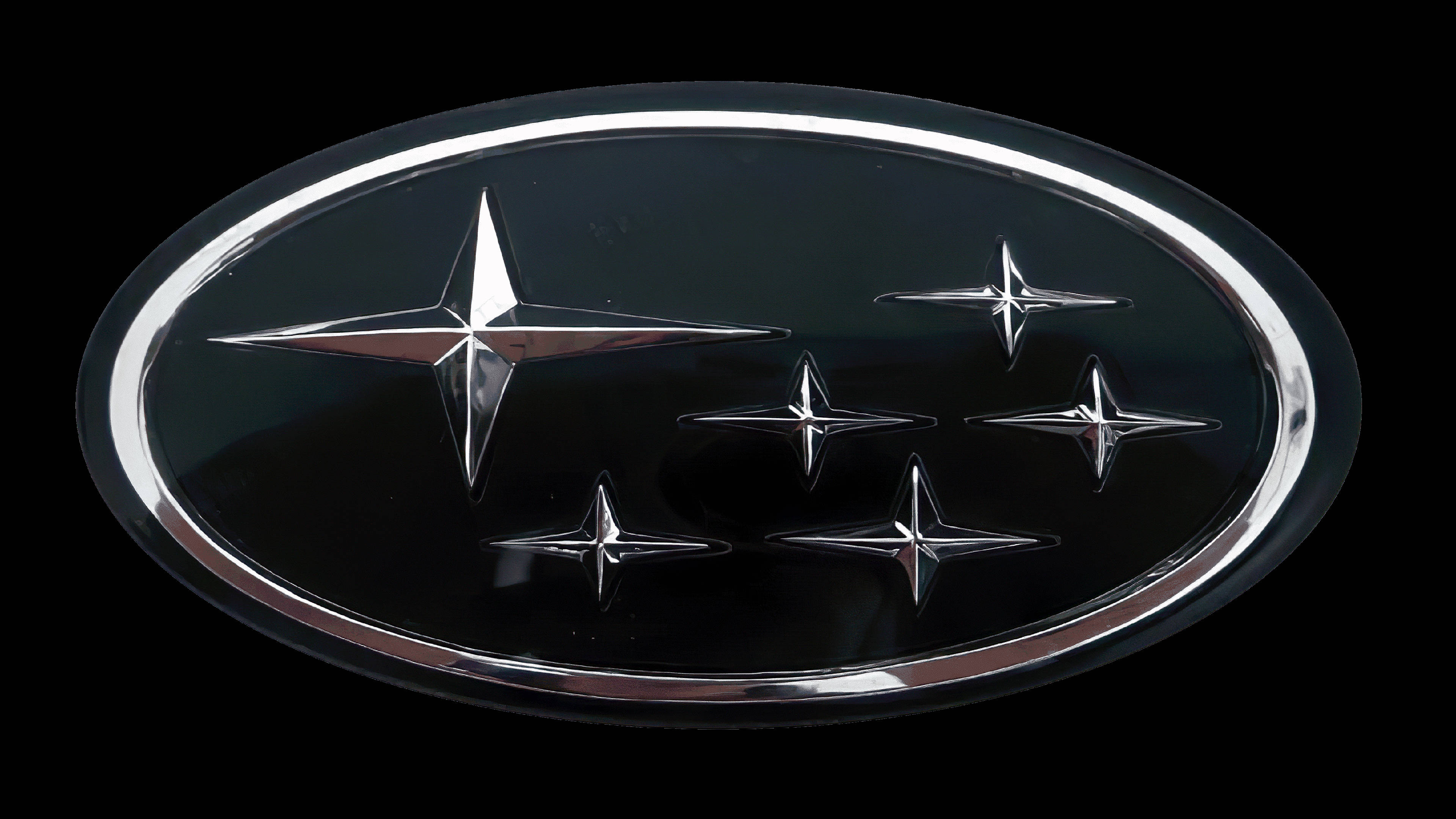 Subaru logo, polished chrome, six stars, 4K Desktop Wallpaper
