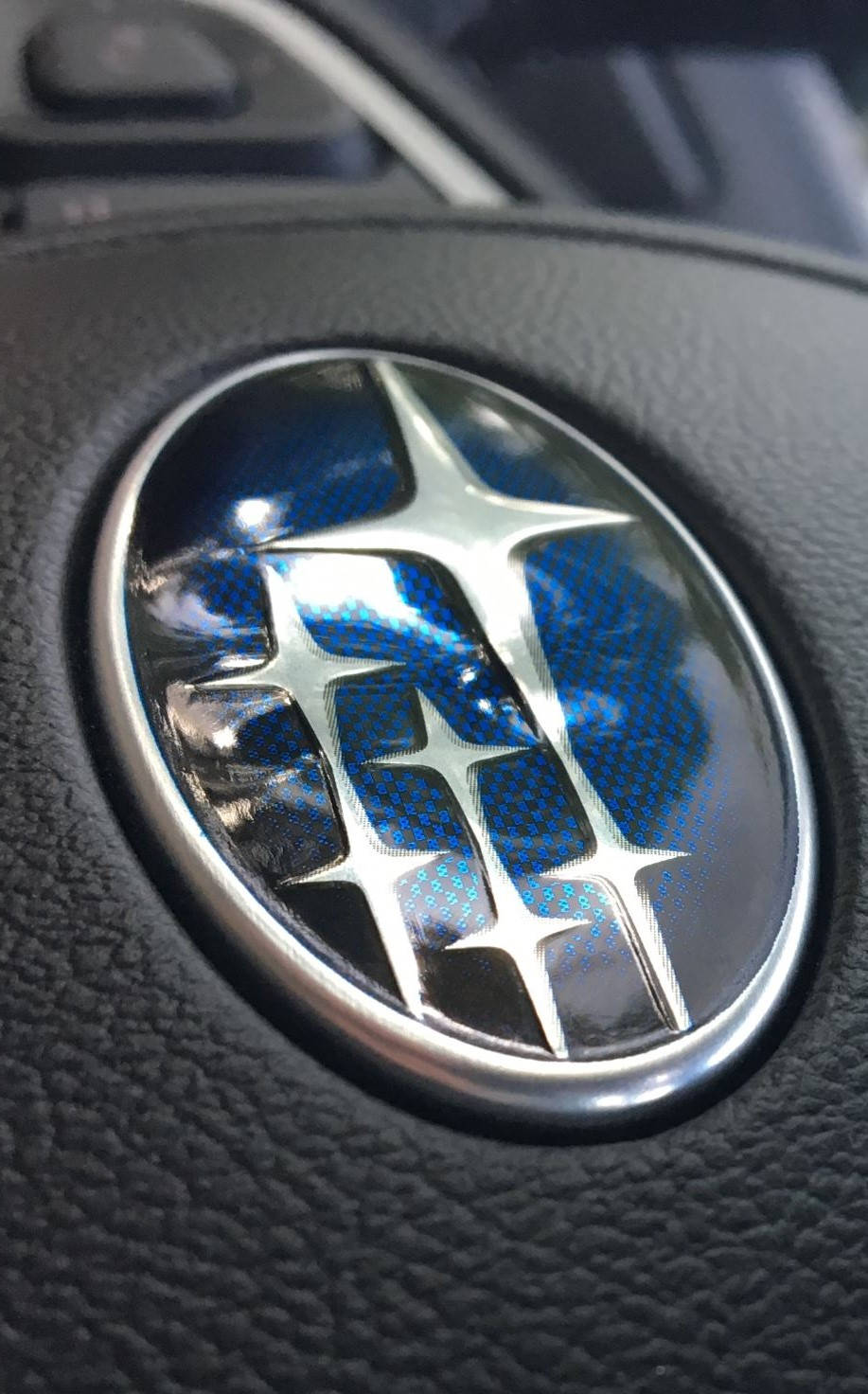 Subaru logo, chrome stars, blue carbon fiber background, HD Phone Wallpaper