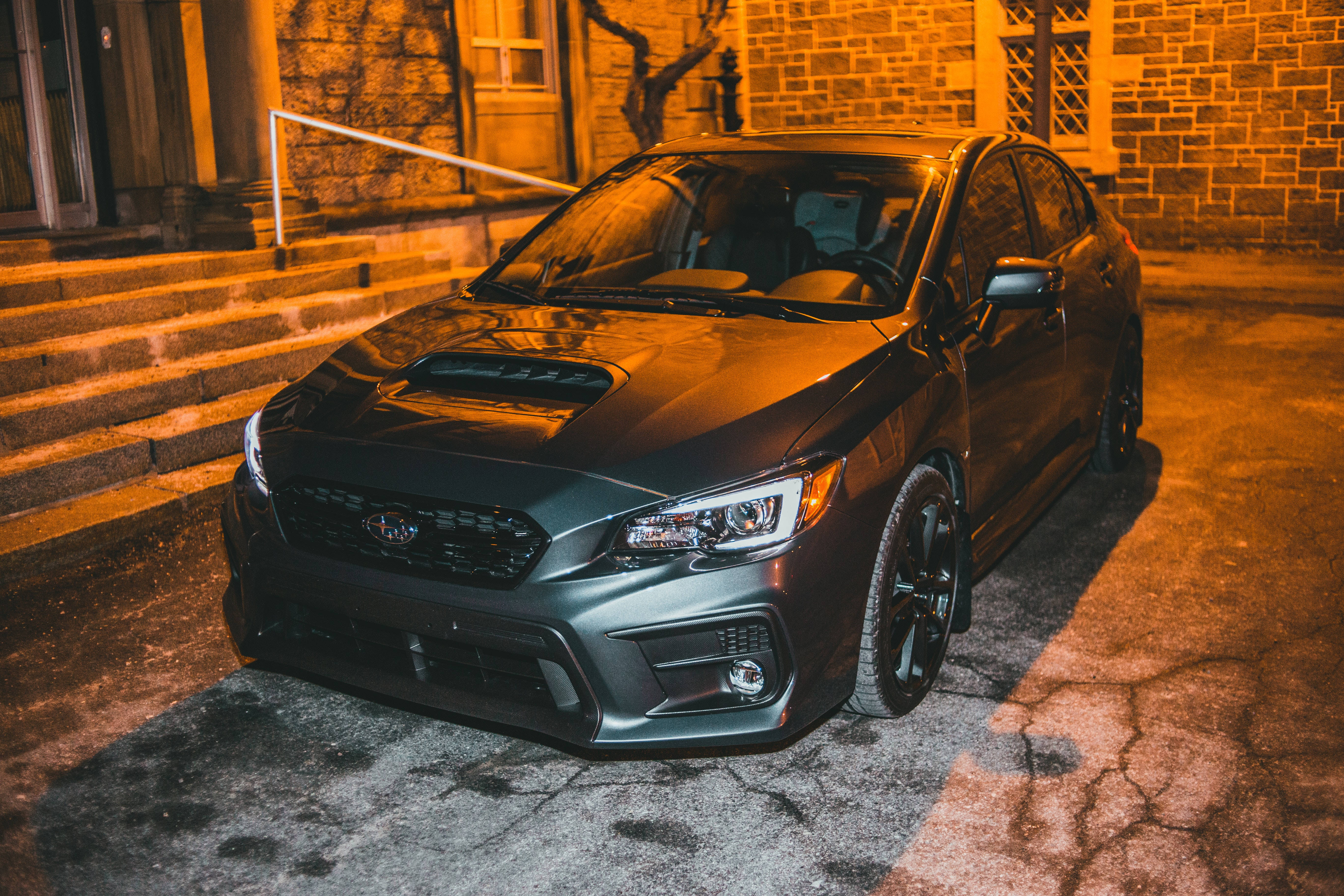 Subaru WRX STI, matte gray, cracked pavement, 5K Desktop Wallpaper
