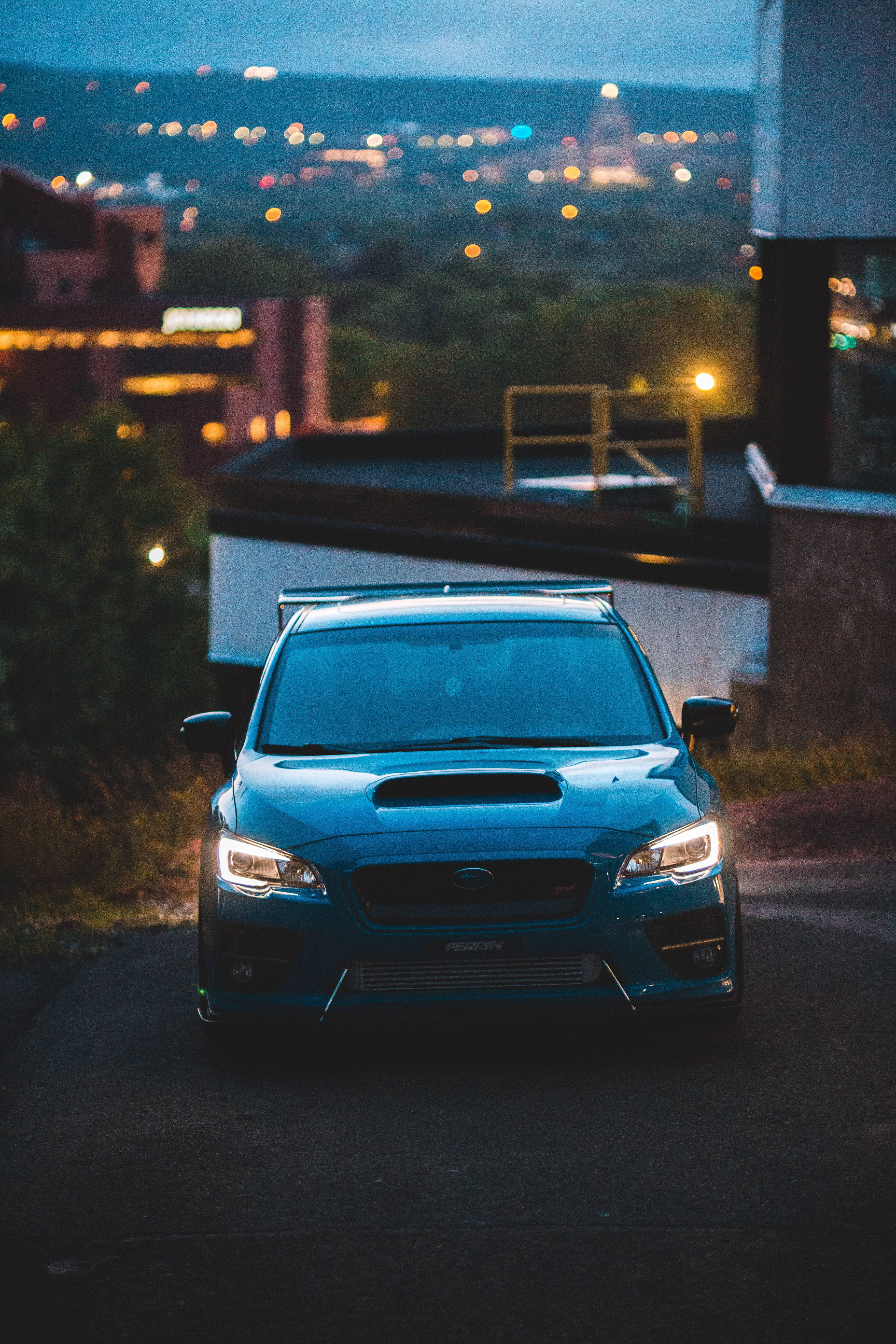 Subaru WRX STI, blue, rooftop, 5K Phone Wallpaper