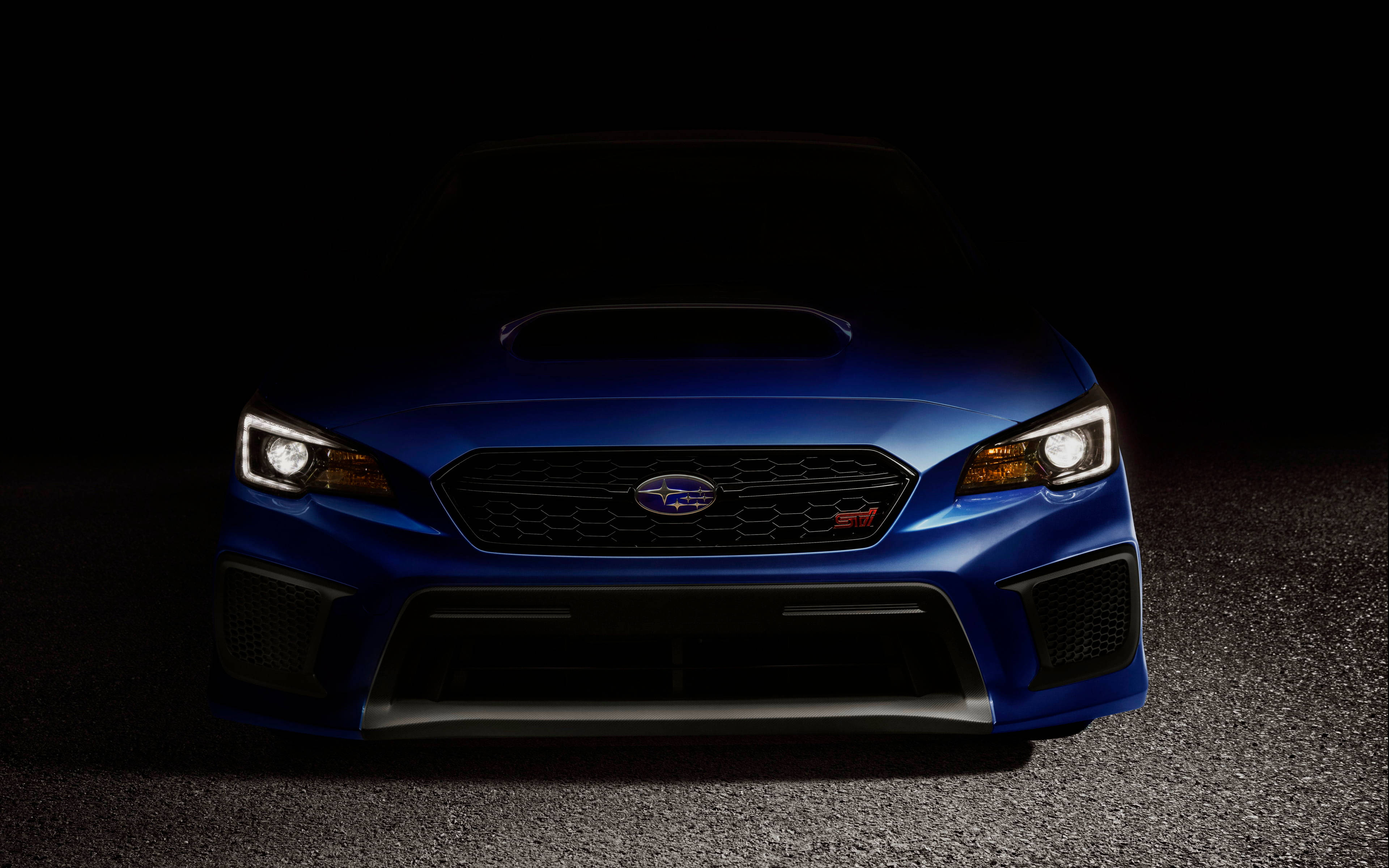 Subaru WRX STI, blue, front view, 4K Desktop Wallpaper