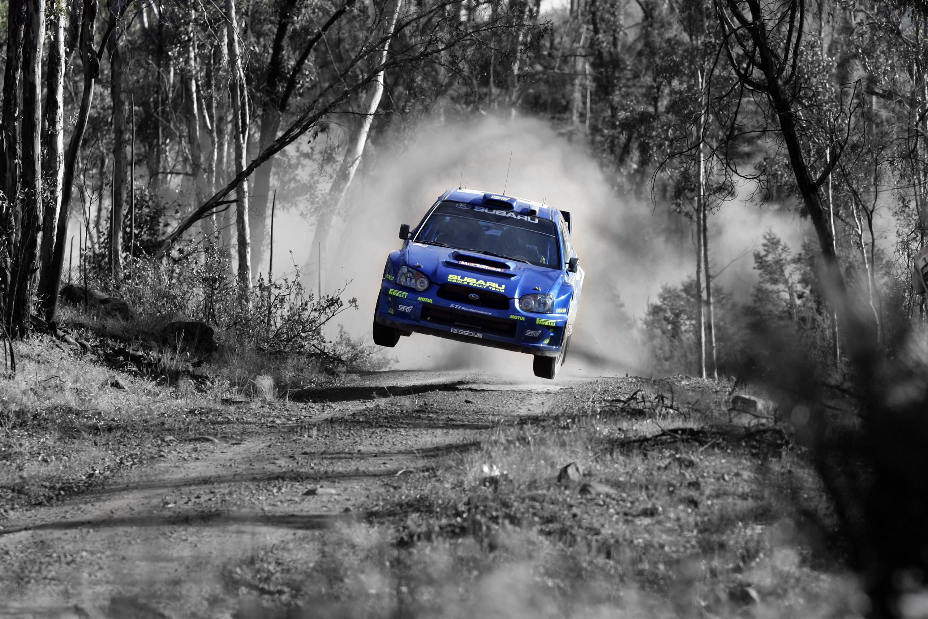 Subaru WRX STI, dirt, forest clearing, 2K Desktop Wallpaper