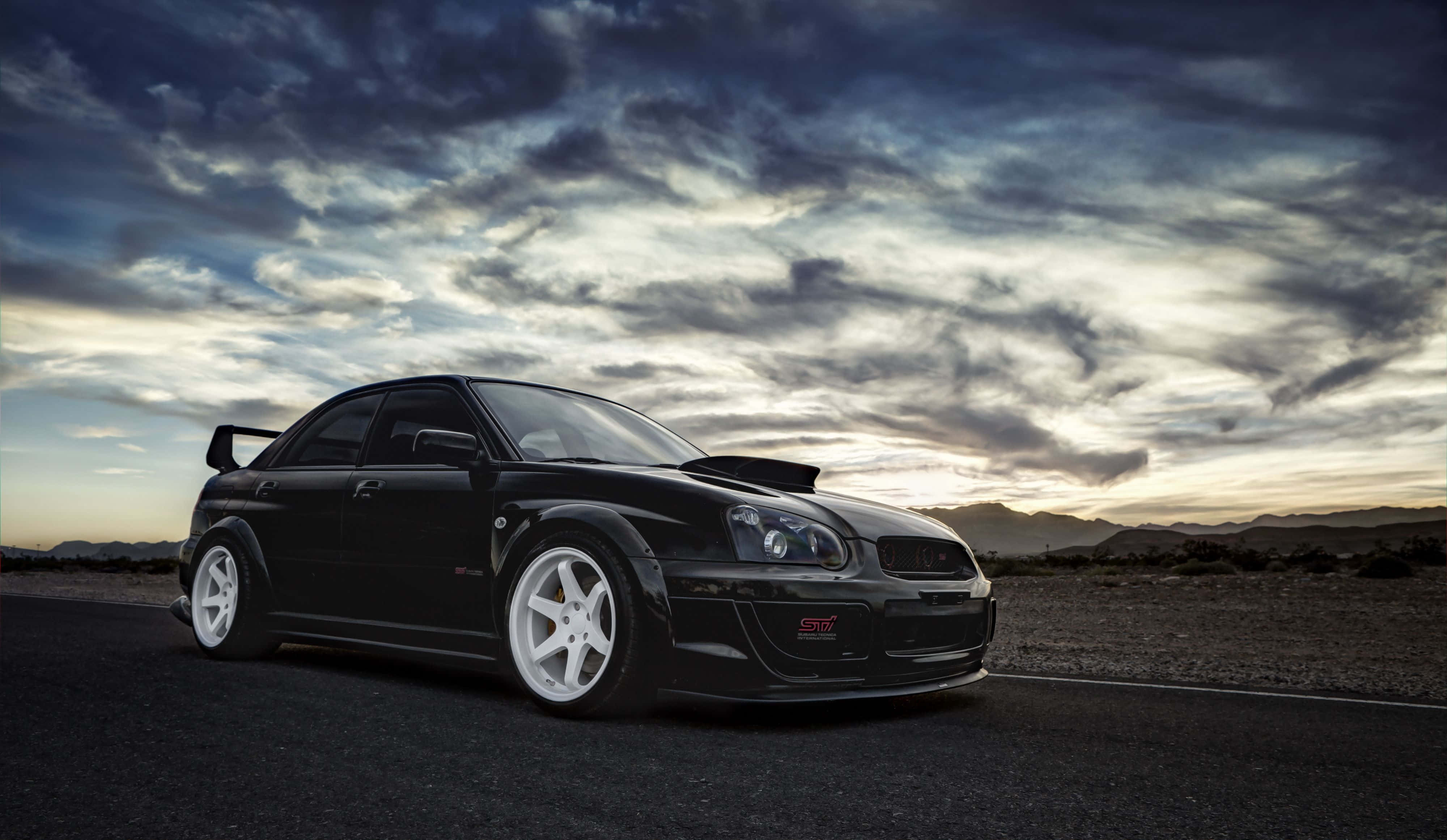 Subaru WRX, black, white wheels, 4K Desktop Wallpaper