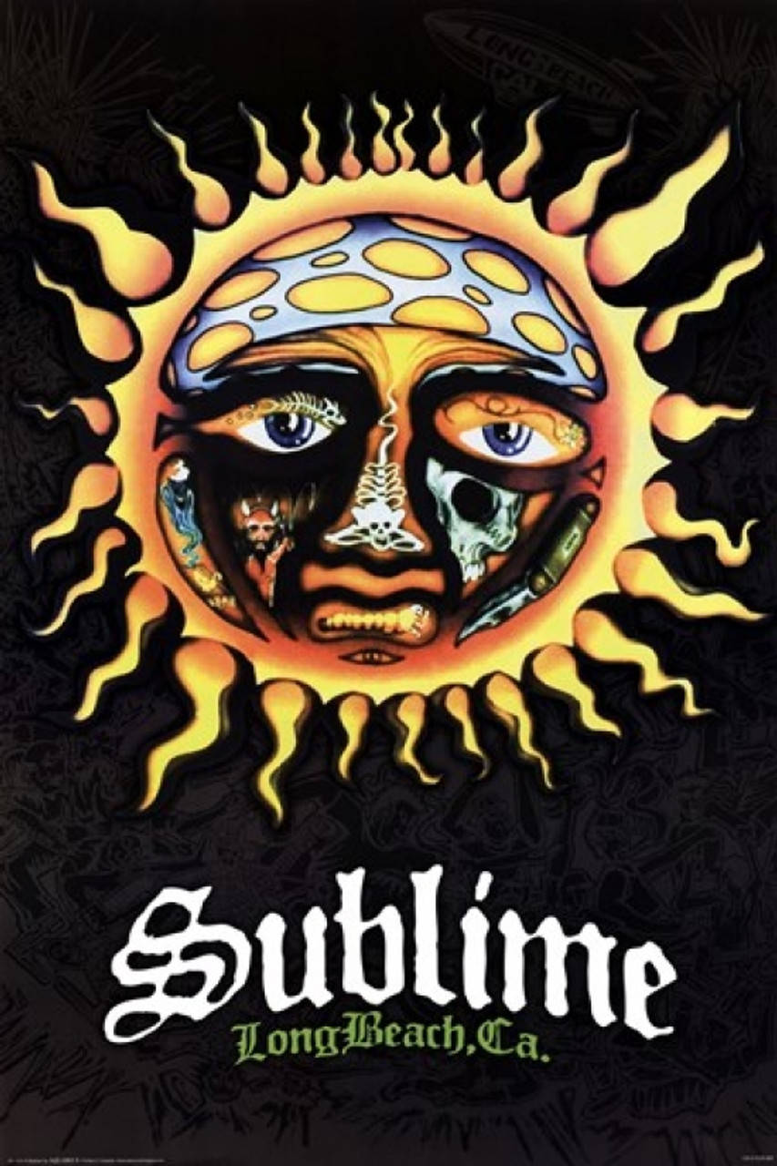 Sublime, flaming sun, face half skull half flesh, HD Phone Wallpaper