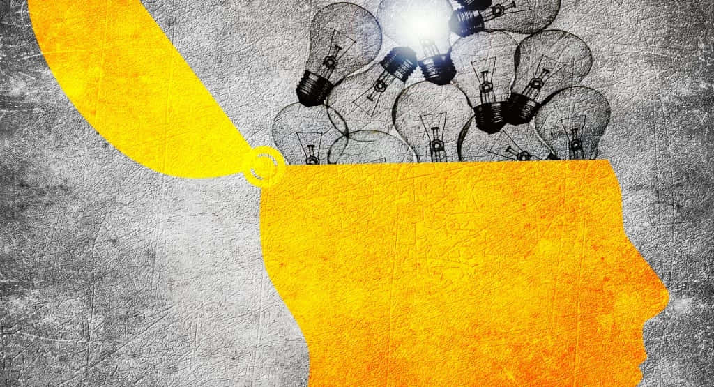 Subliminal Ideas, yellow head silhouette, glowing bulb, SD Desktop Wallpaper