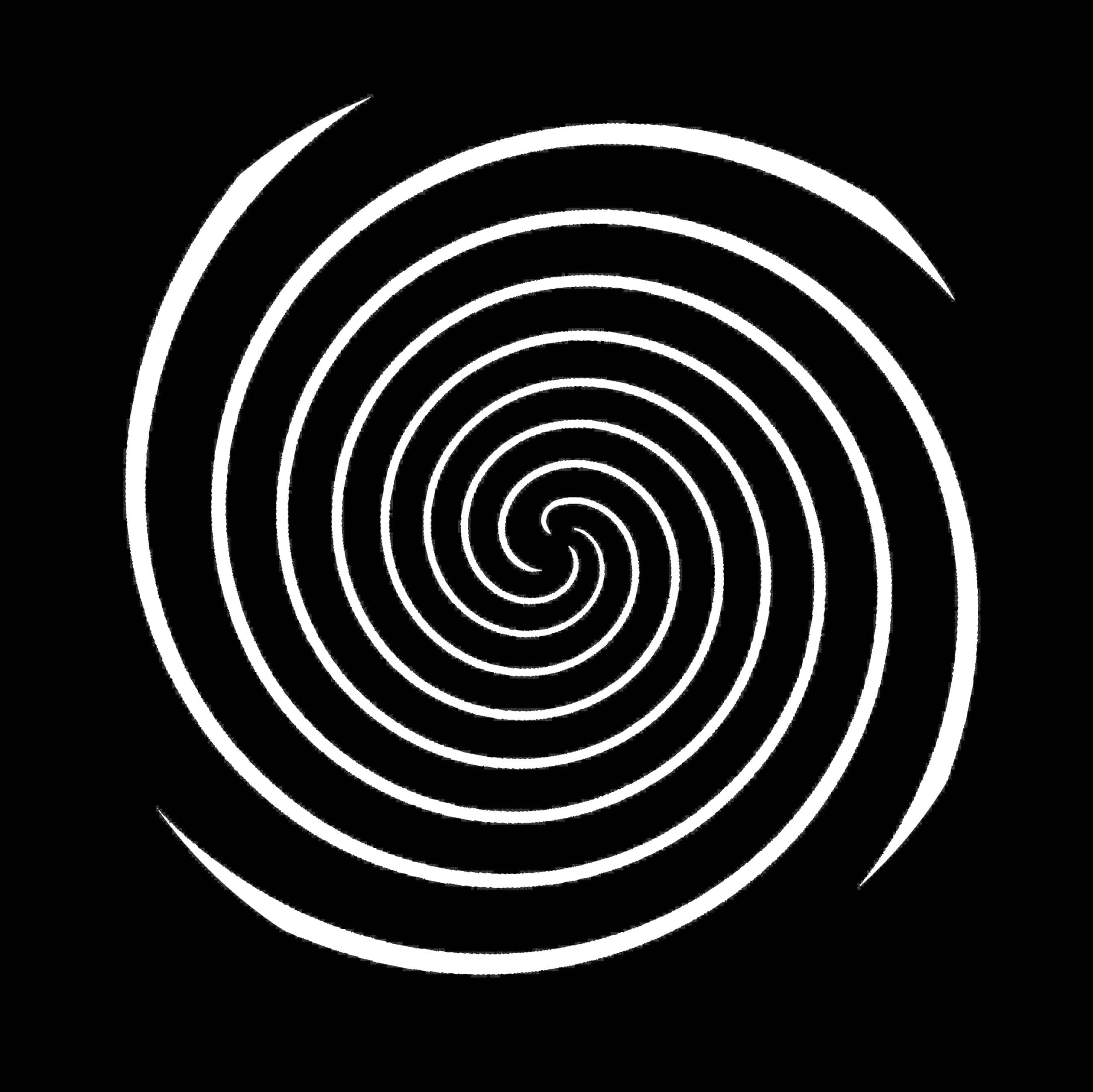 Subliminal, white spiral pattern, stark black background, 2K Desktop Wallpaper