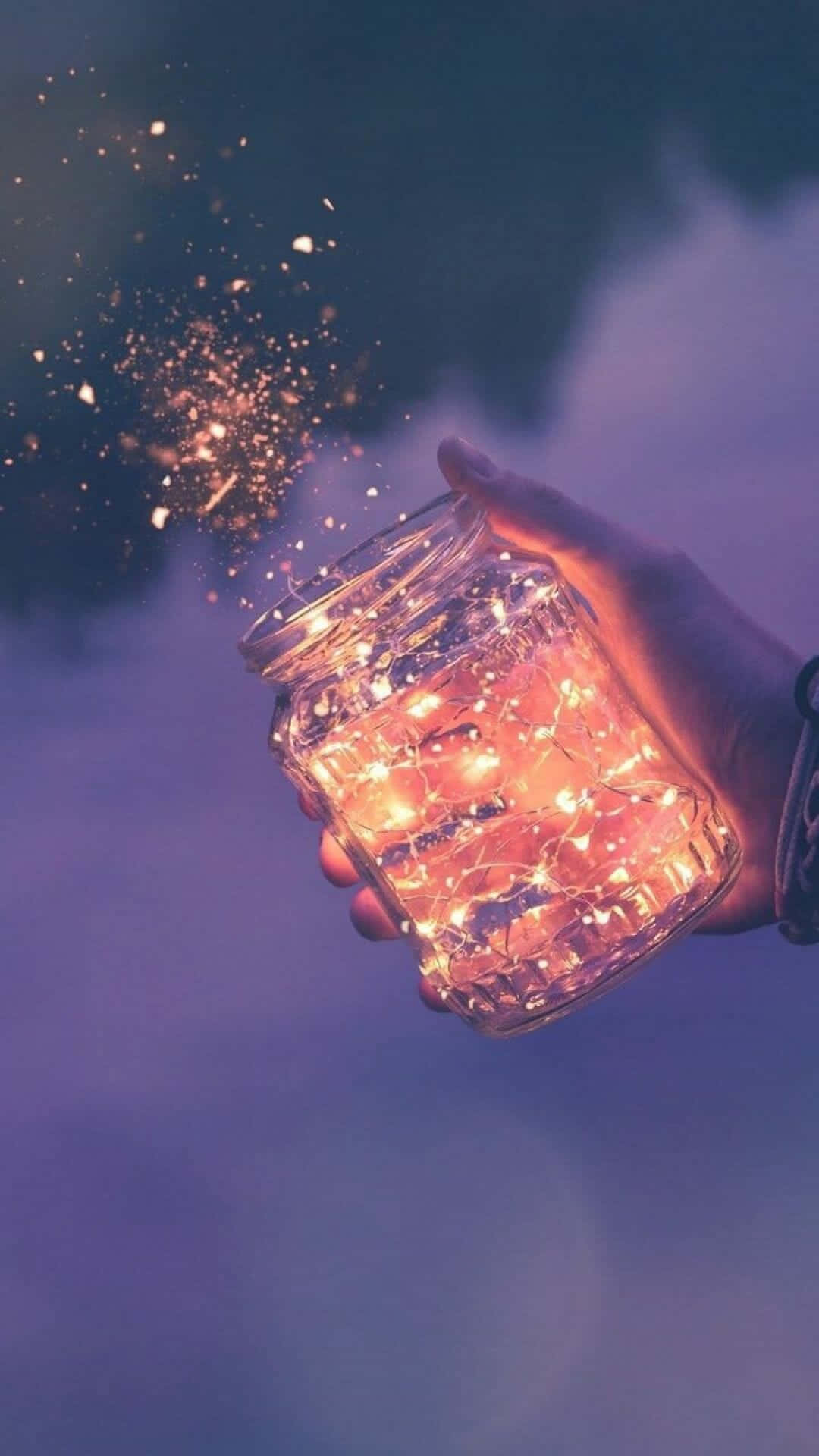 glittered jar, glass jar, glowing fairy lights, Full HD Phone Wallpaper