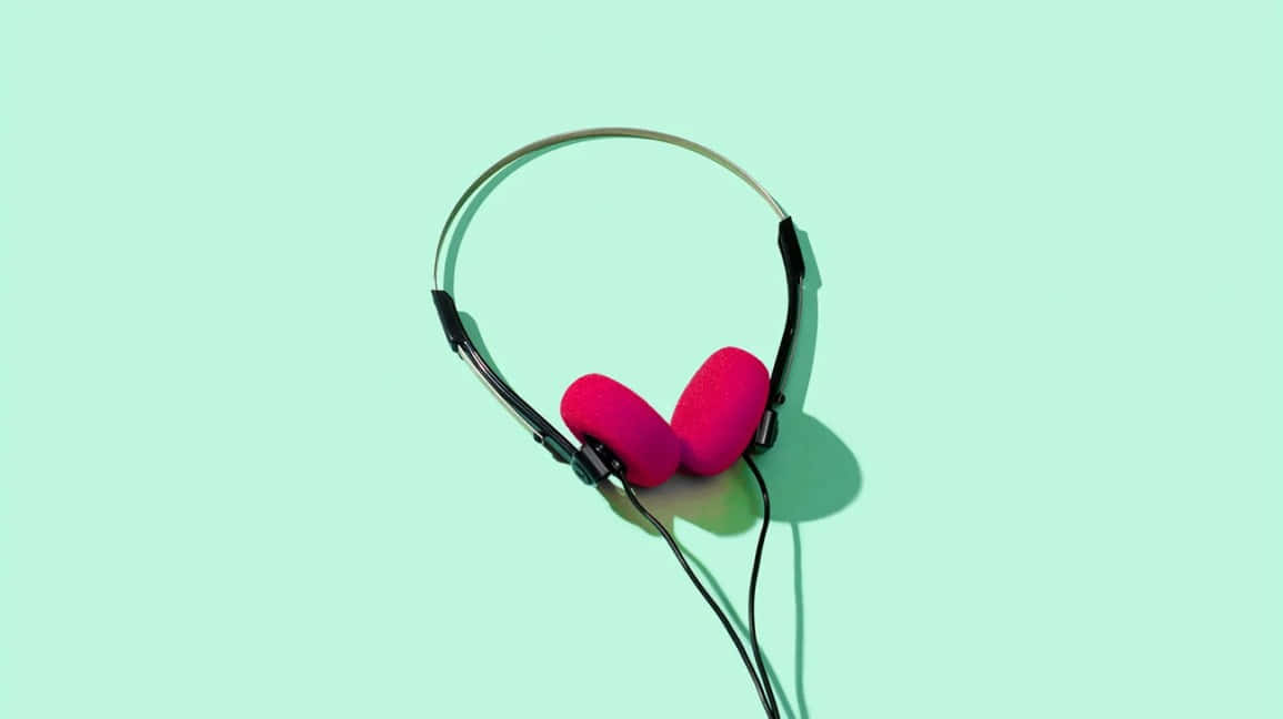 bright pink over-ear headphones, black headband, black cables, SD Desktop Wallpaper