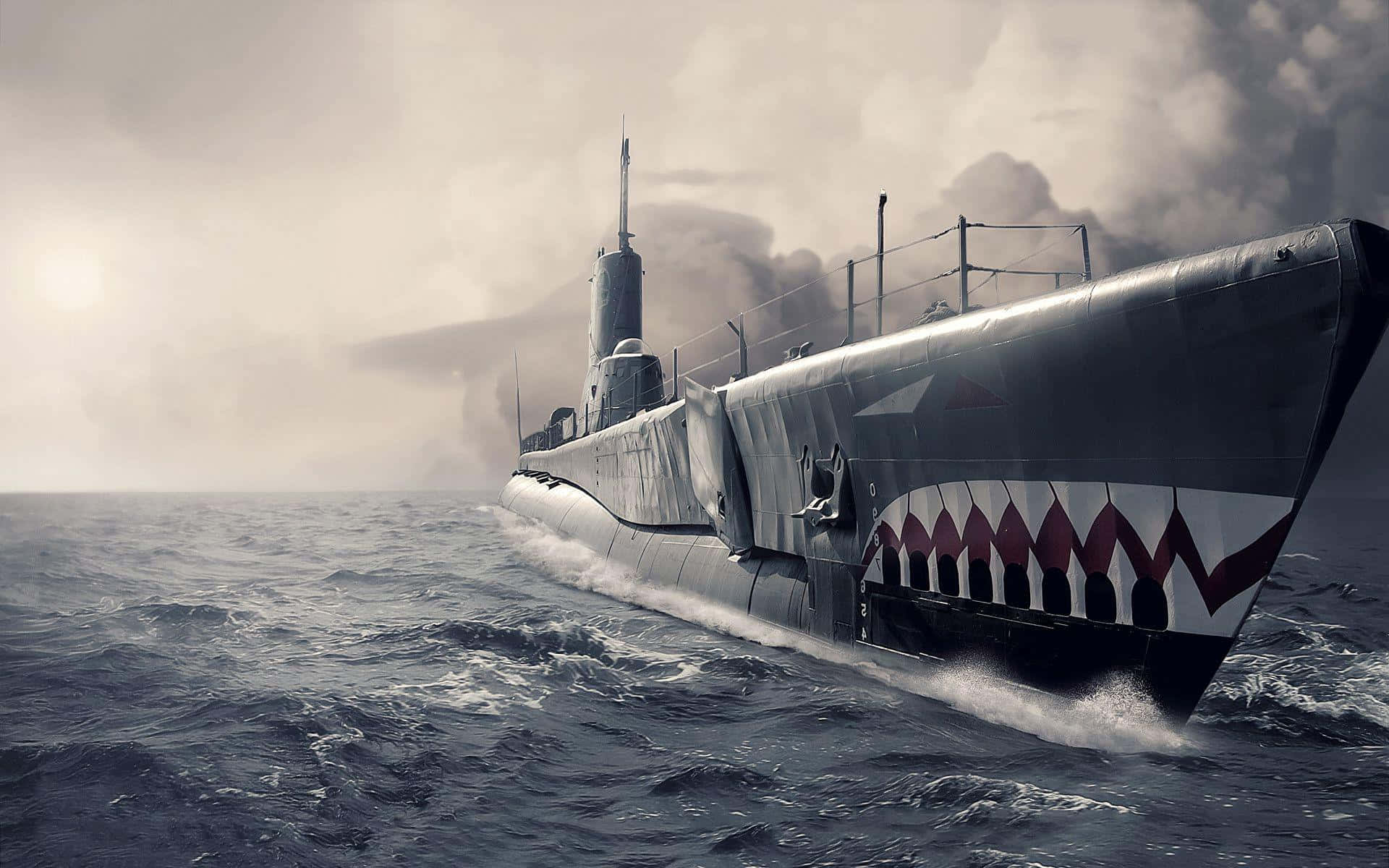 submarine, shark mouth, bow, Full HD Desktop Wallpaper
