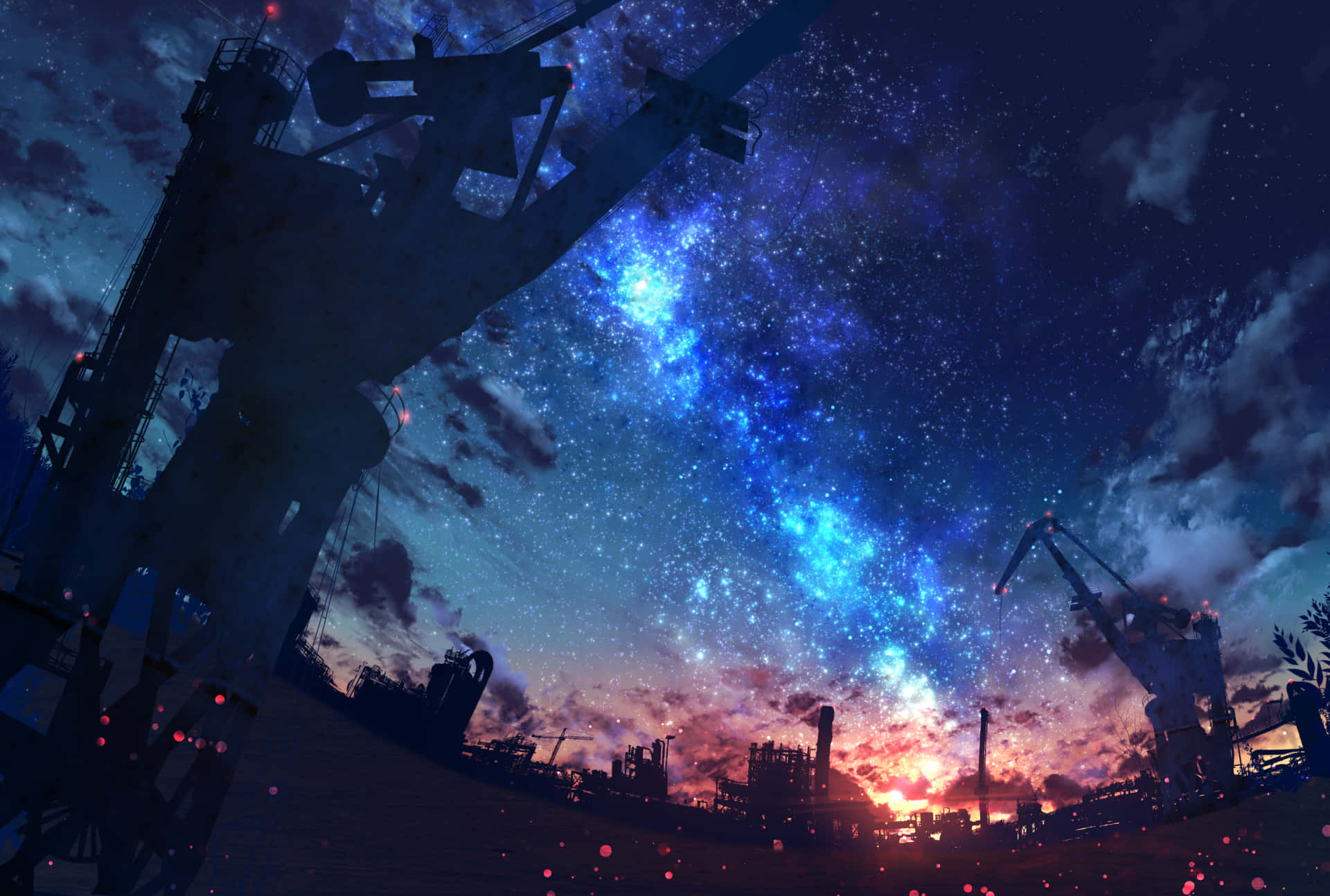 Subtle Anime, machine cranes, twilight sky, Full HD Desktop Wallpaper