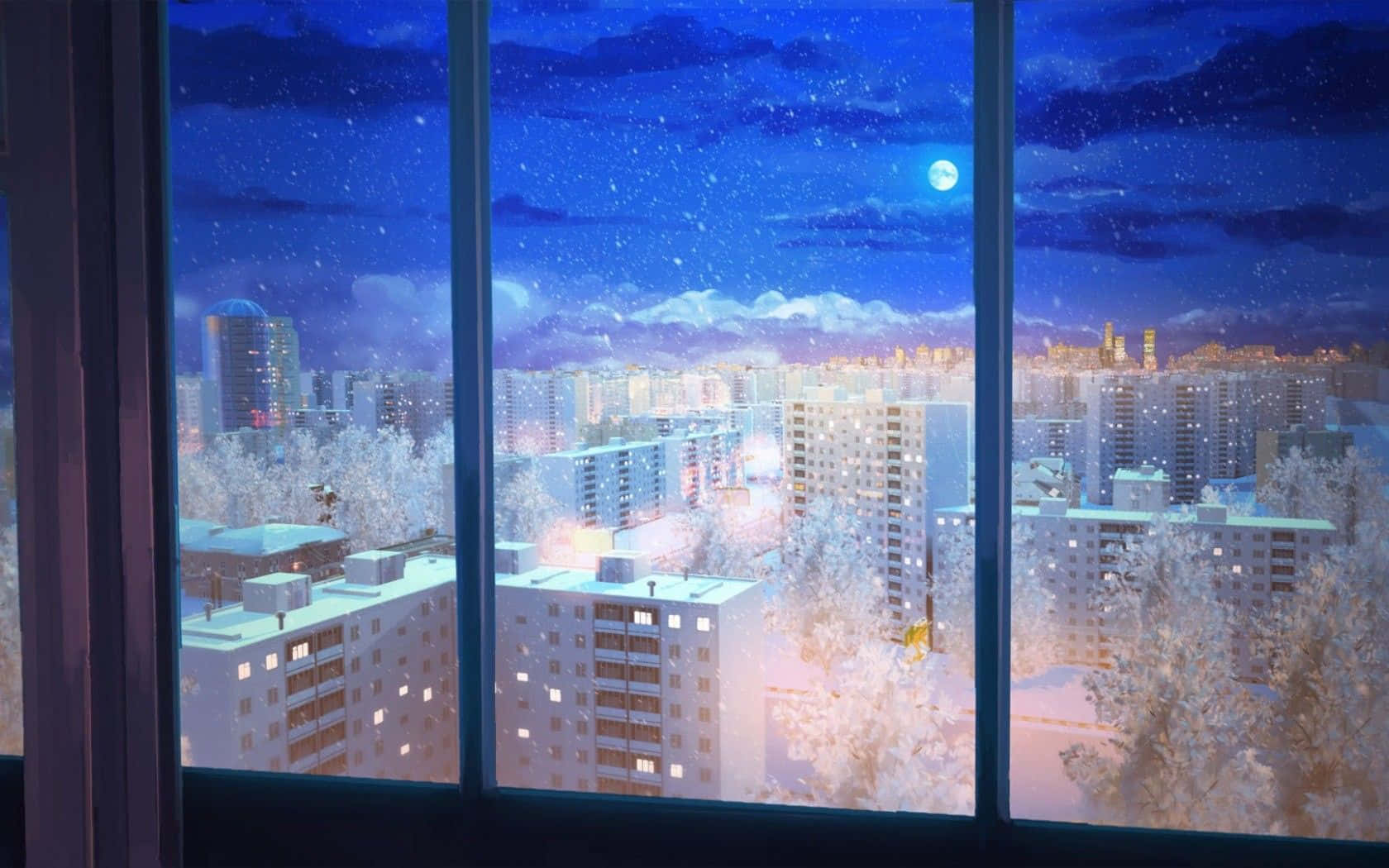 Subtle Anime, snow season, city, HD Desktop Wallpaper