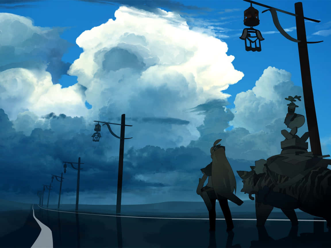 Subtle Anime, lone traveler, wolf companion, SD Desktop Wallpaper