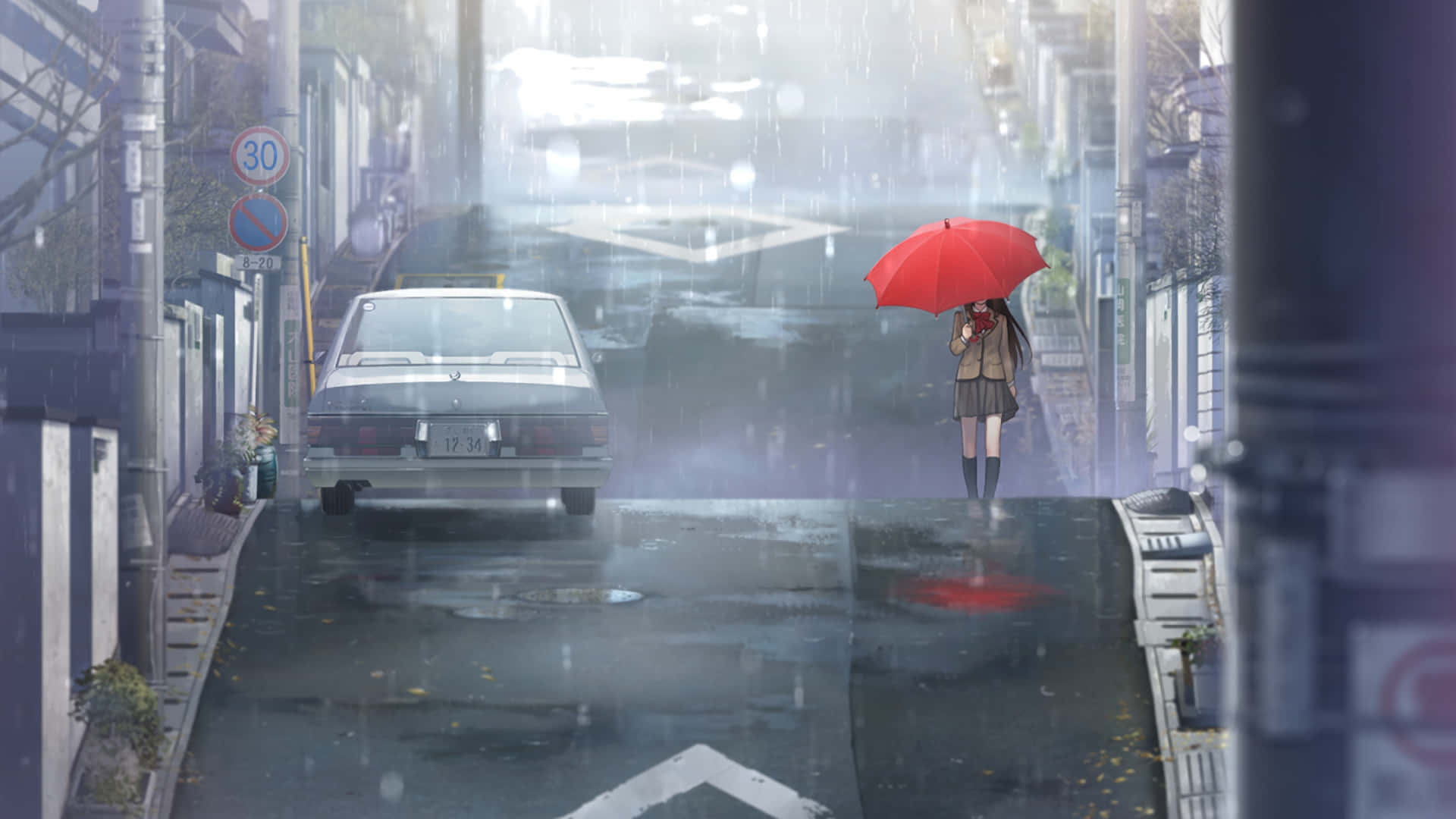 Subtle Anime, witch, red umbrella, Full HD Desktop Wallpaper