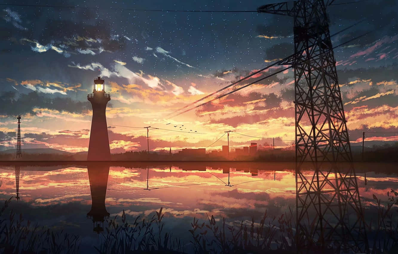 Subtle Anime, electric utility pole, lighthouse, HD Desktop Wallpaper