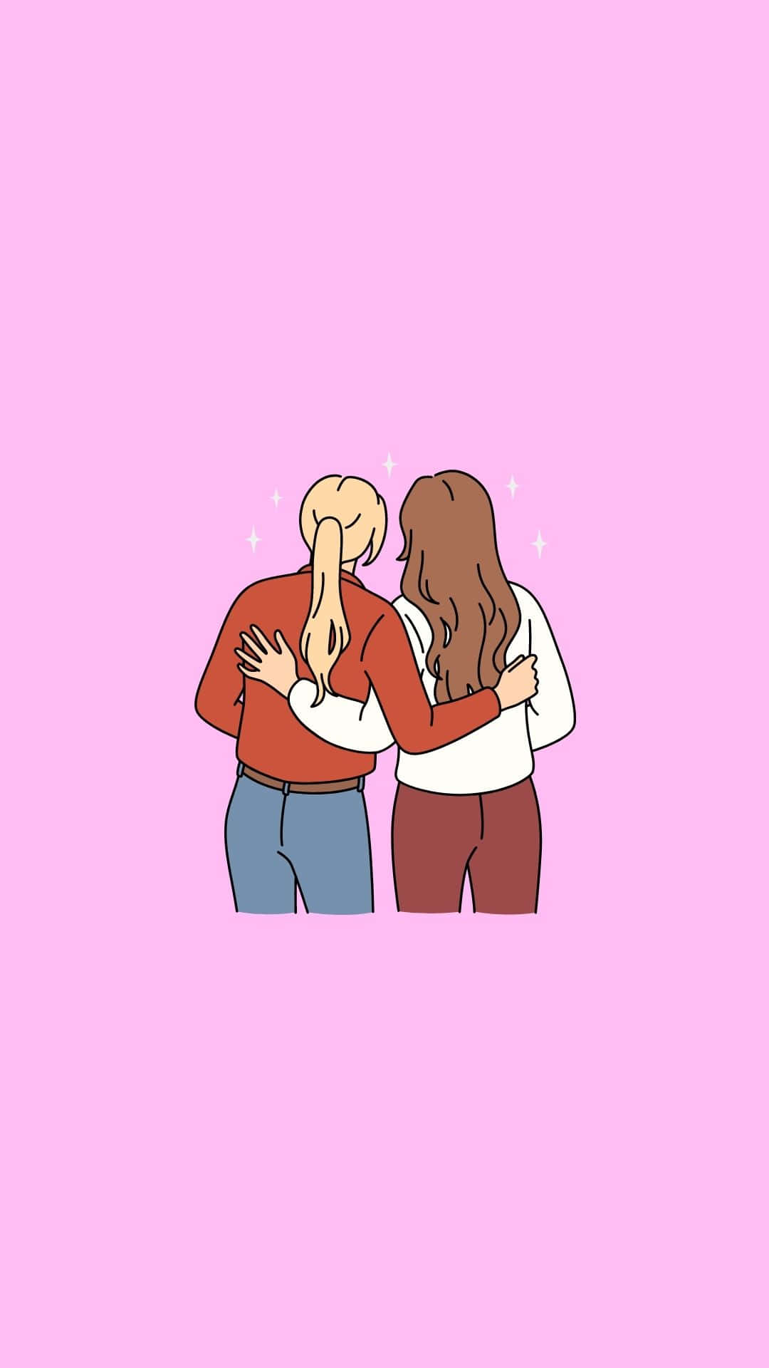 Subtle Lesbian Affection Illustration, soft pink background, sparkling accents, Full HD Phone Wallpaper