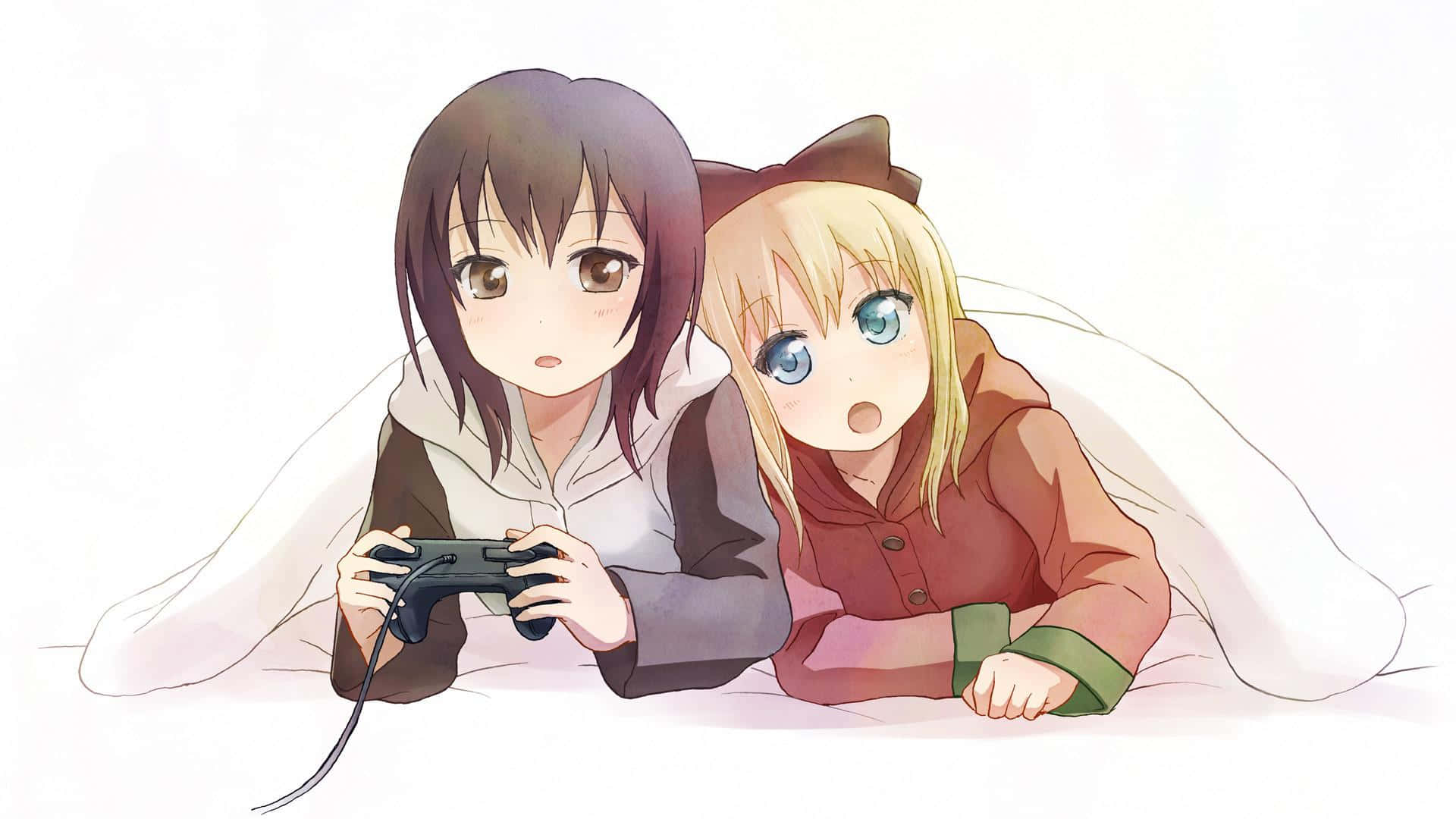 anime girls, hoodies, blanket, Full HD Desktop Wallpaper