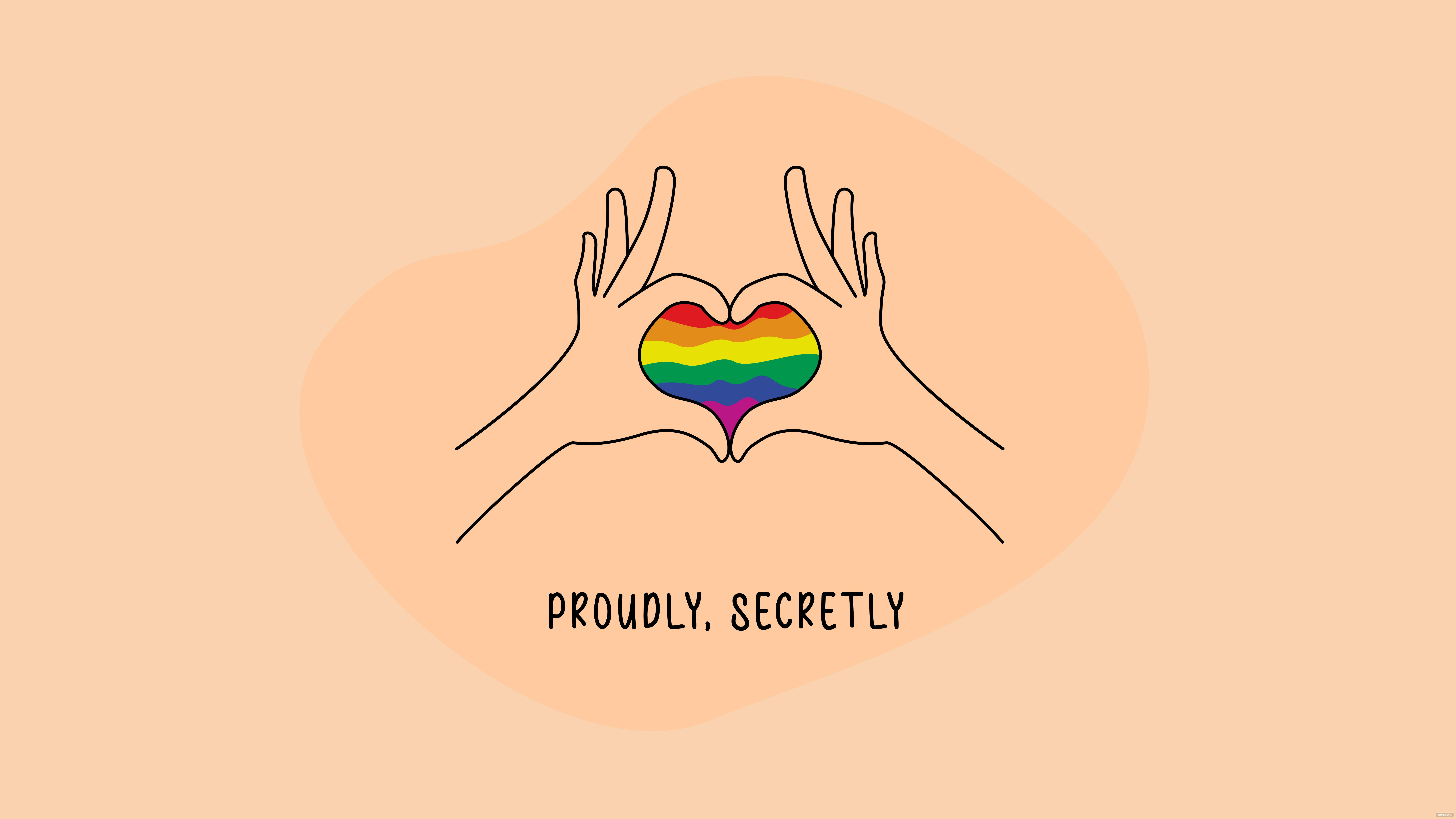 proudly secretly lesbian aesthetic, rainbow-colored heart, hands forming a heart, 8K Desktop Wallpaper