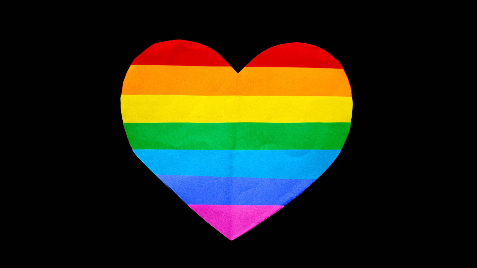 rainbow heart, folded paper, black background, Full HD Desktop Wallpaper