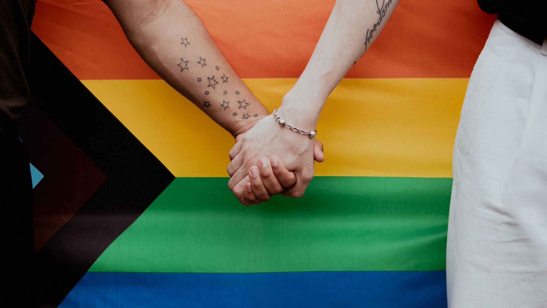 rainbow flag, star tattoos, silver bracelet, Full HD Desktop Wallpaper
