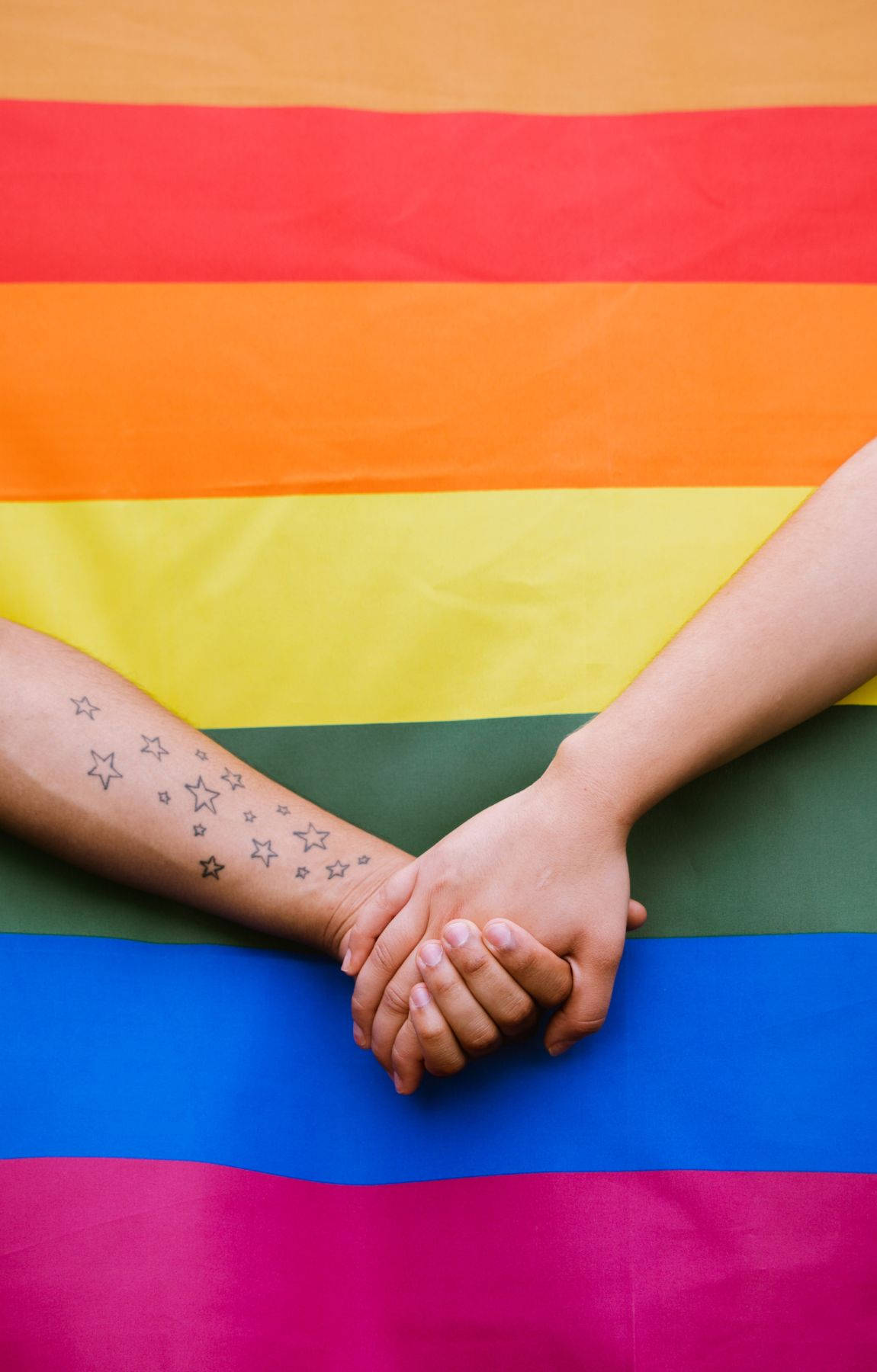 rainbow flag, star tattoos, hands clasped together, HD Phone Wallpaper
