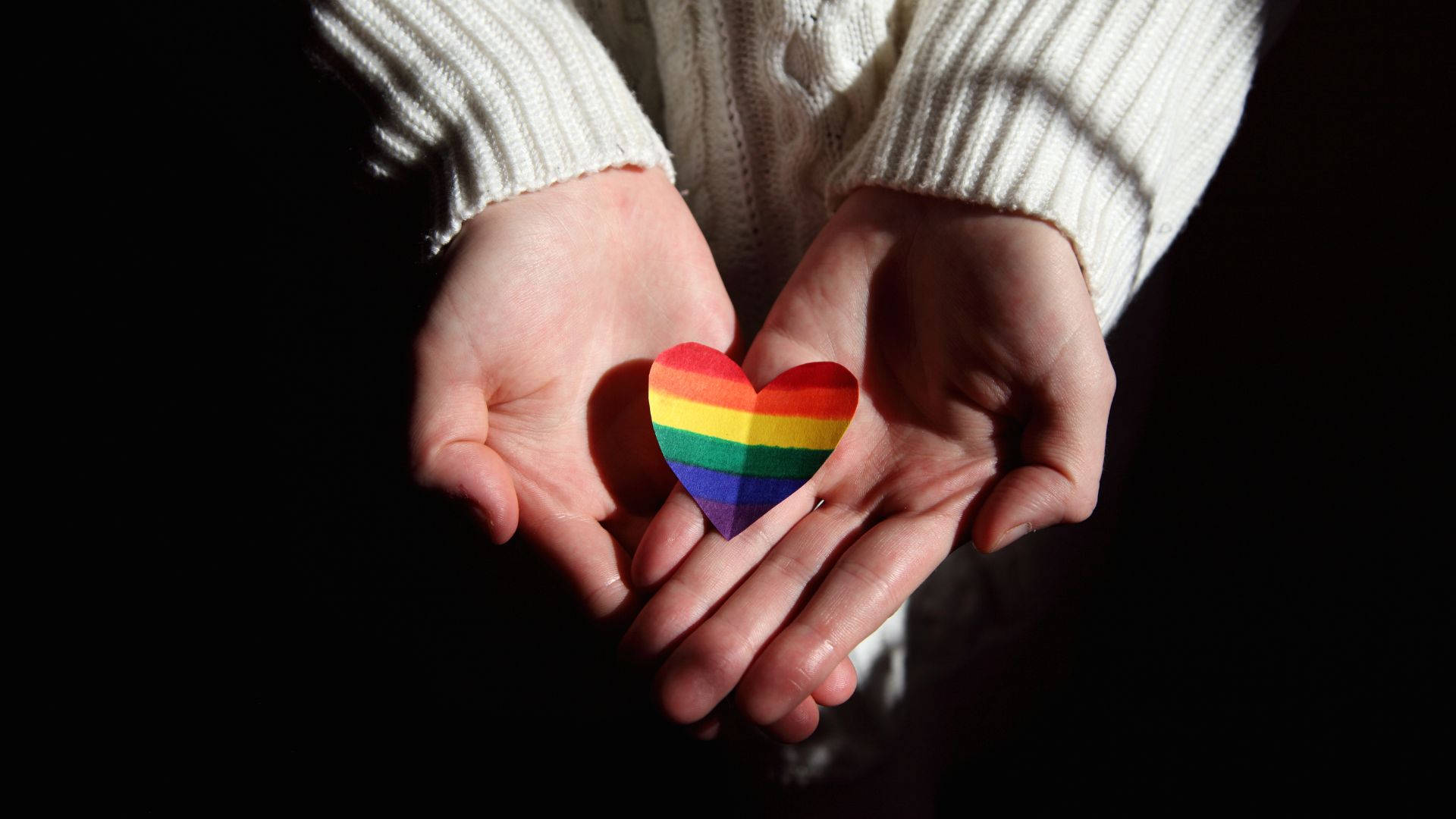 rainbow heart, dark background, soft lighting, Full HD Desktop Wallpaper