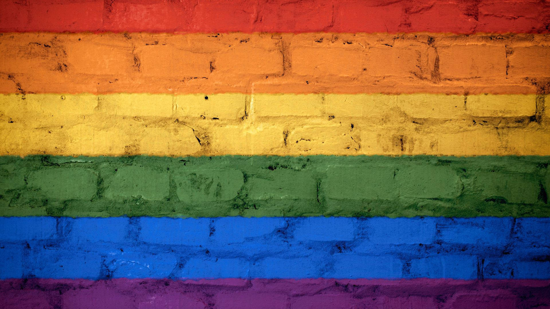 rainbow flag, weathered brick wall, textured brush strokes, Full HD Desktop Wallpaper