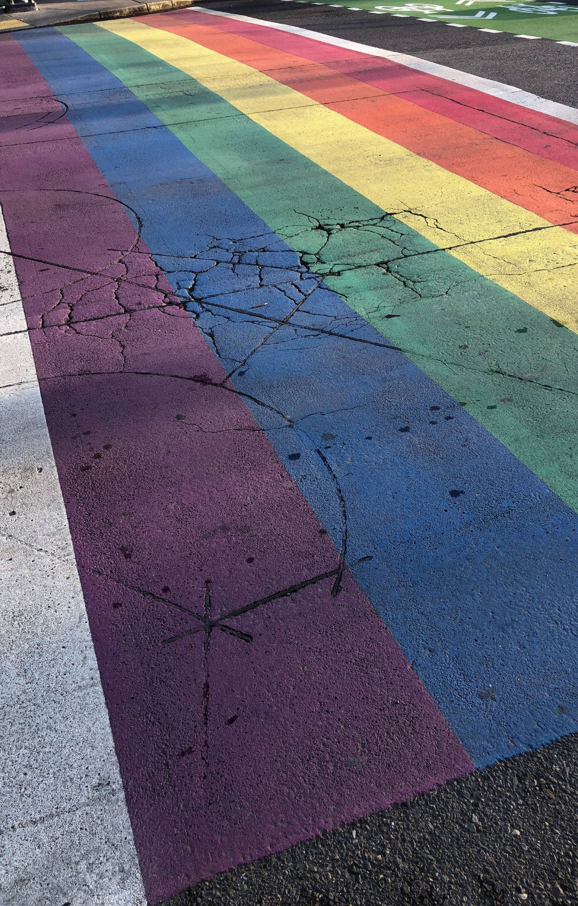 rainbow crosswalk, cracked asphalt, bright daylight, HD Phone Wallpaper