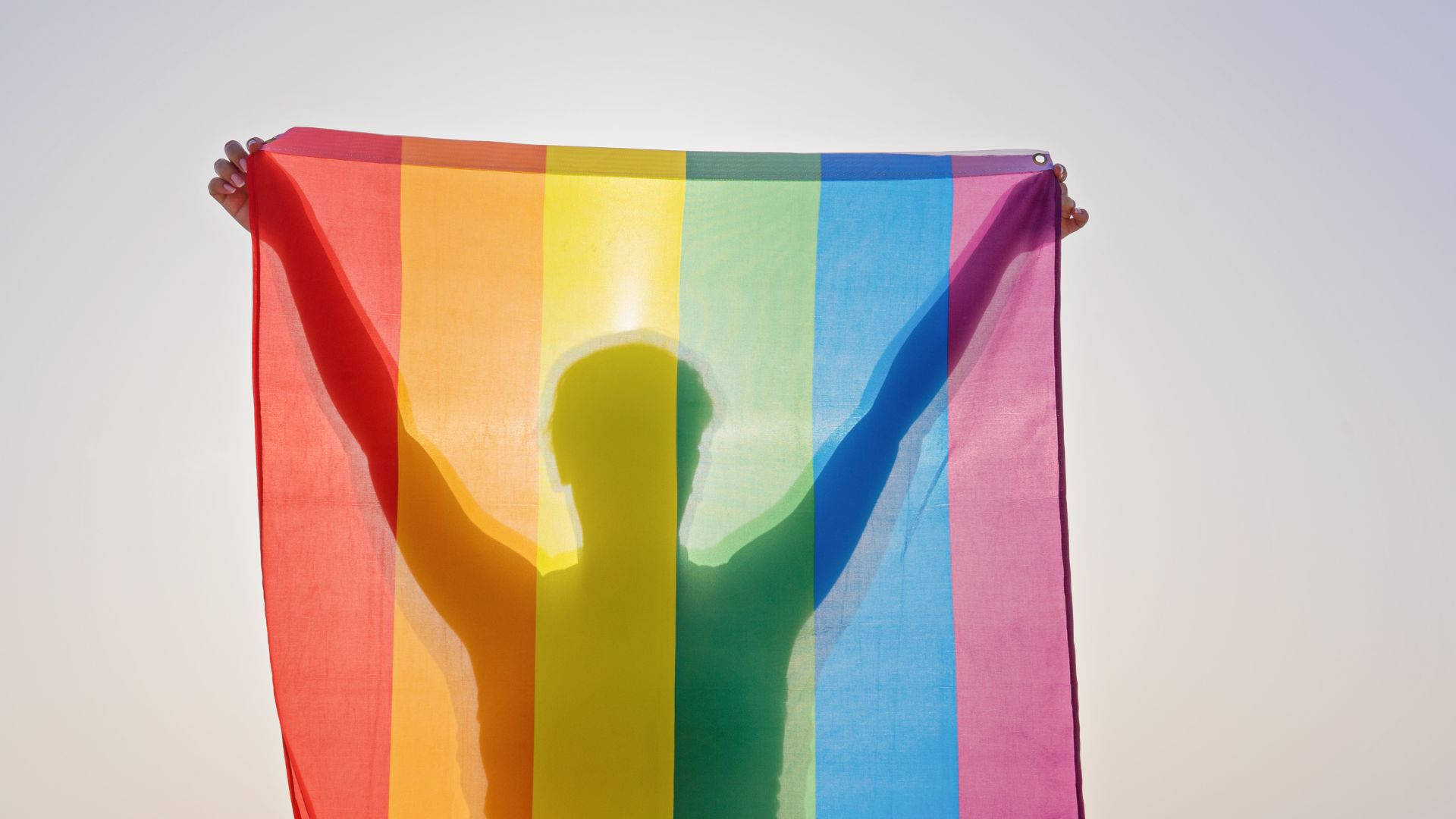 rainbow flag, colorful silhouette, bright sky, Full HD Desktop Wallpaper