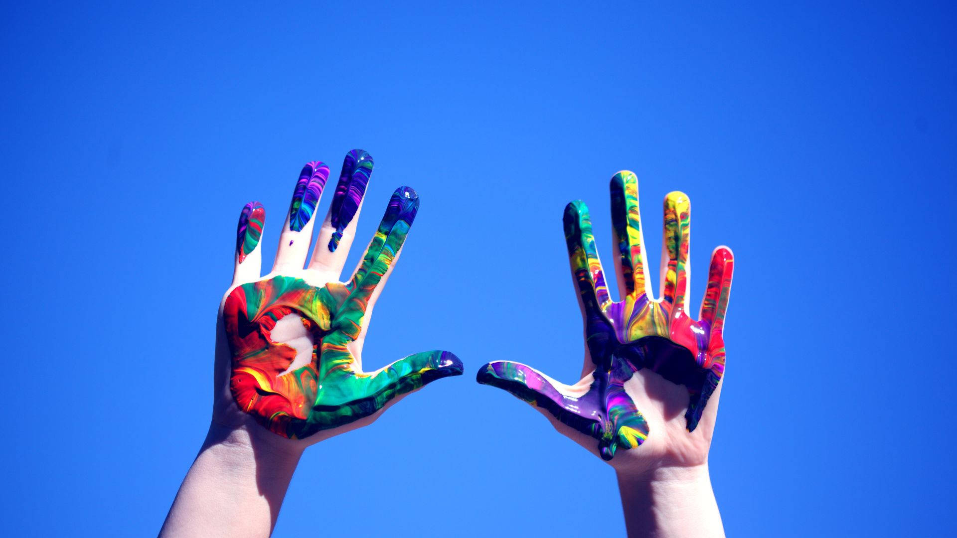 Subtle LGBT, rainbow paint, clear blue sky, Full HD Desktop Wallpaper