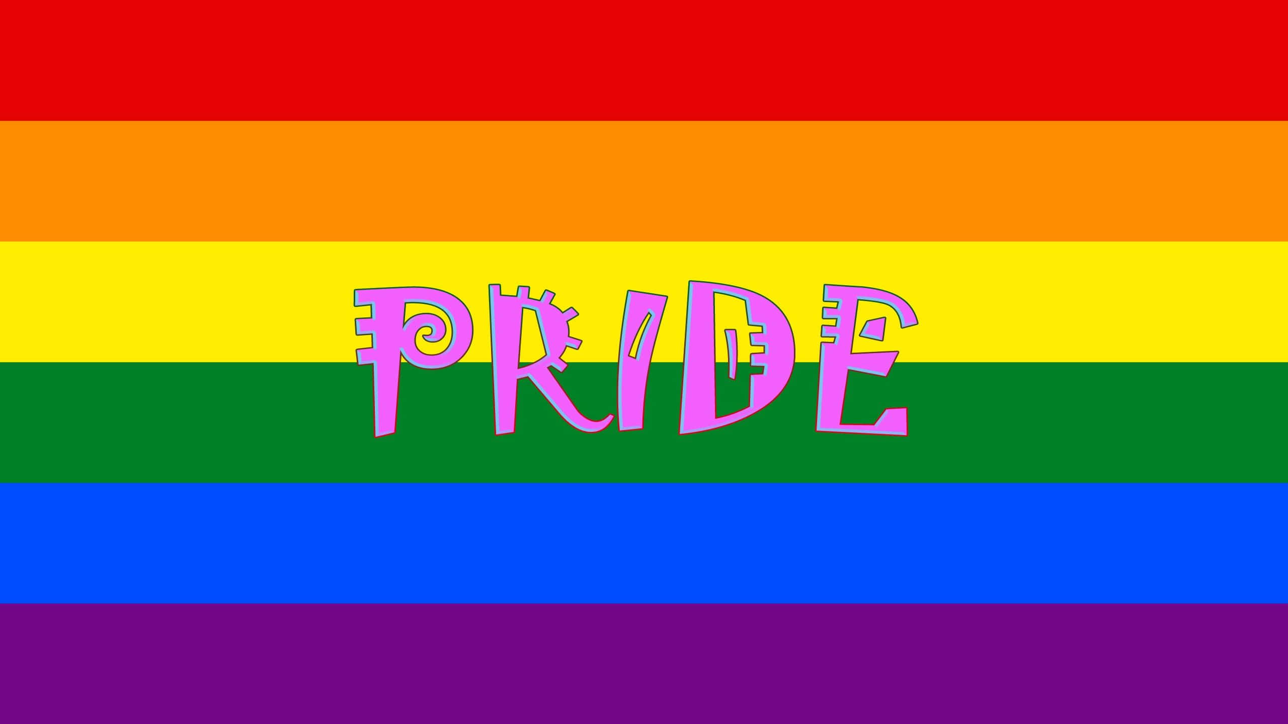 rainbow flag, PRIDE text, horizontal stripes, 2K Desktop Wallpaper