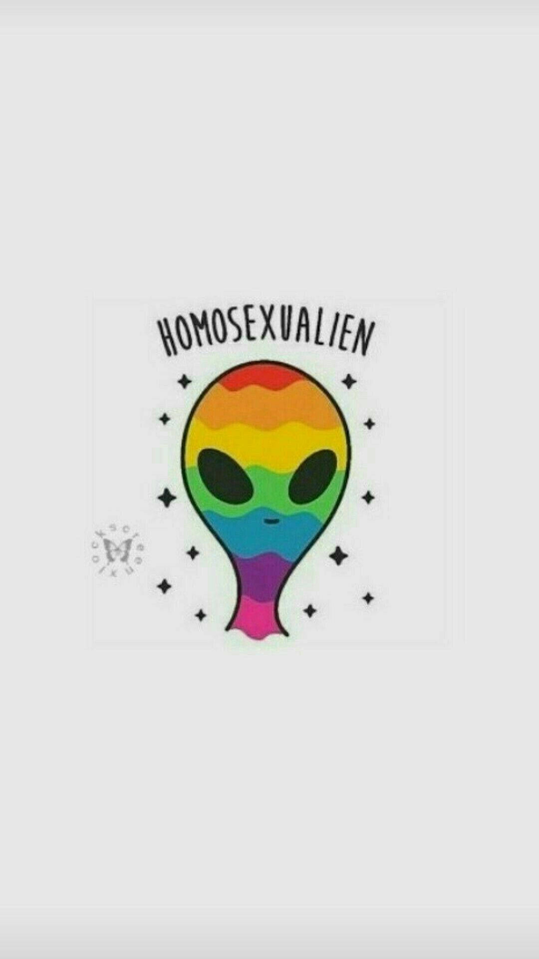 rainbow-colored alien, big black eyes, HOMOSEXUALIEN, Full HD Phone Wallpaper