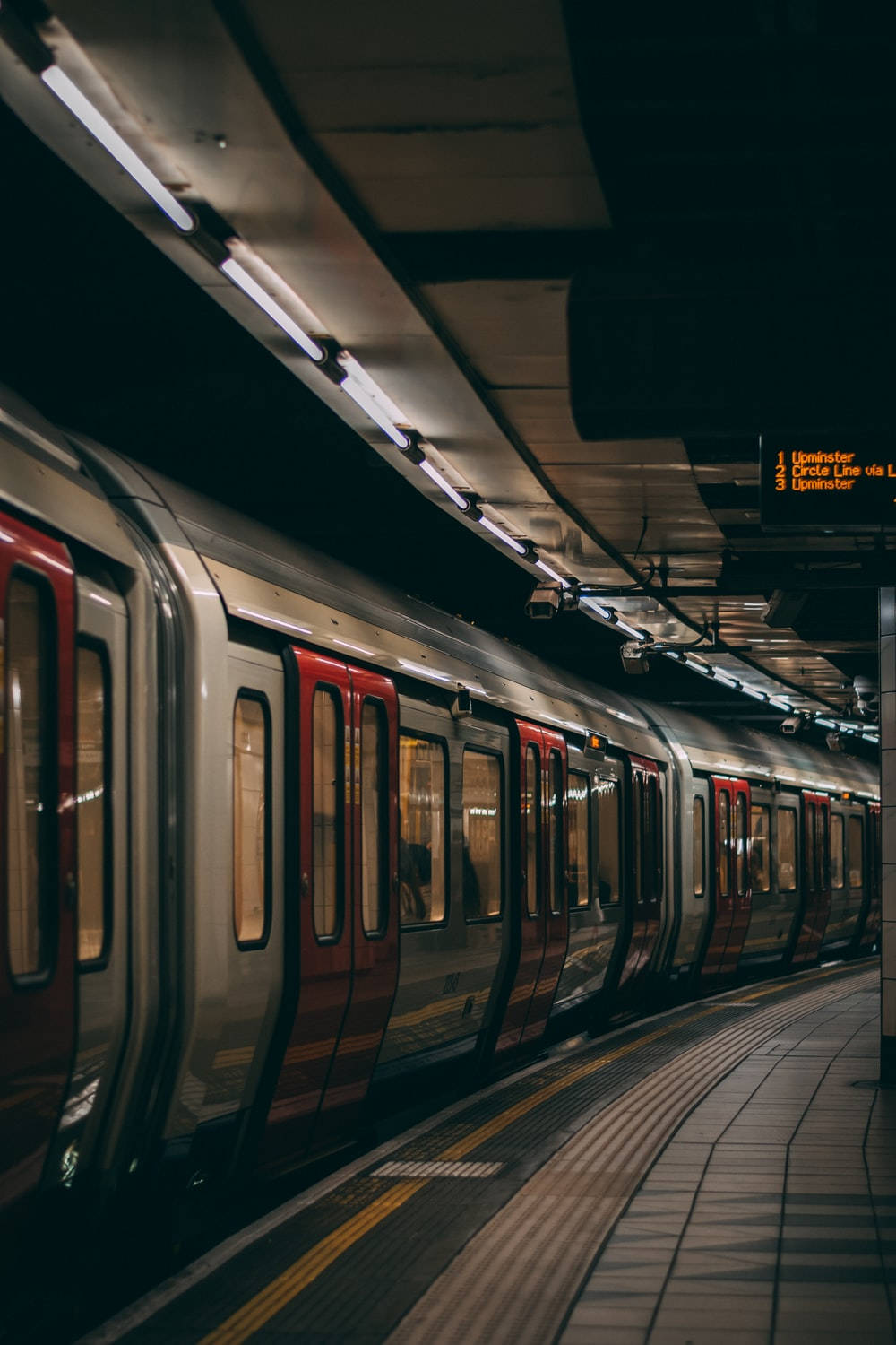subway train, silver, red, HD Phone Wallpaper