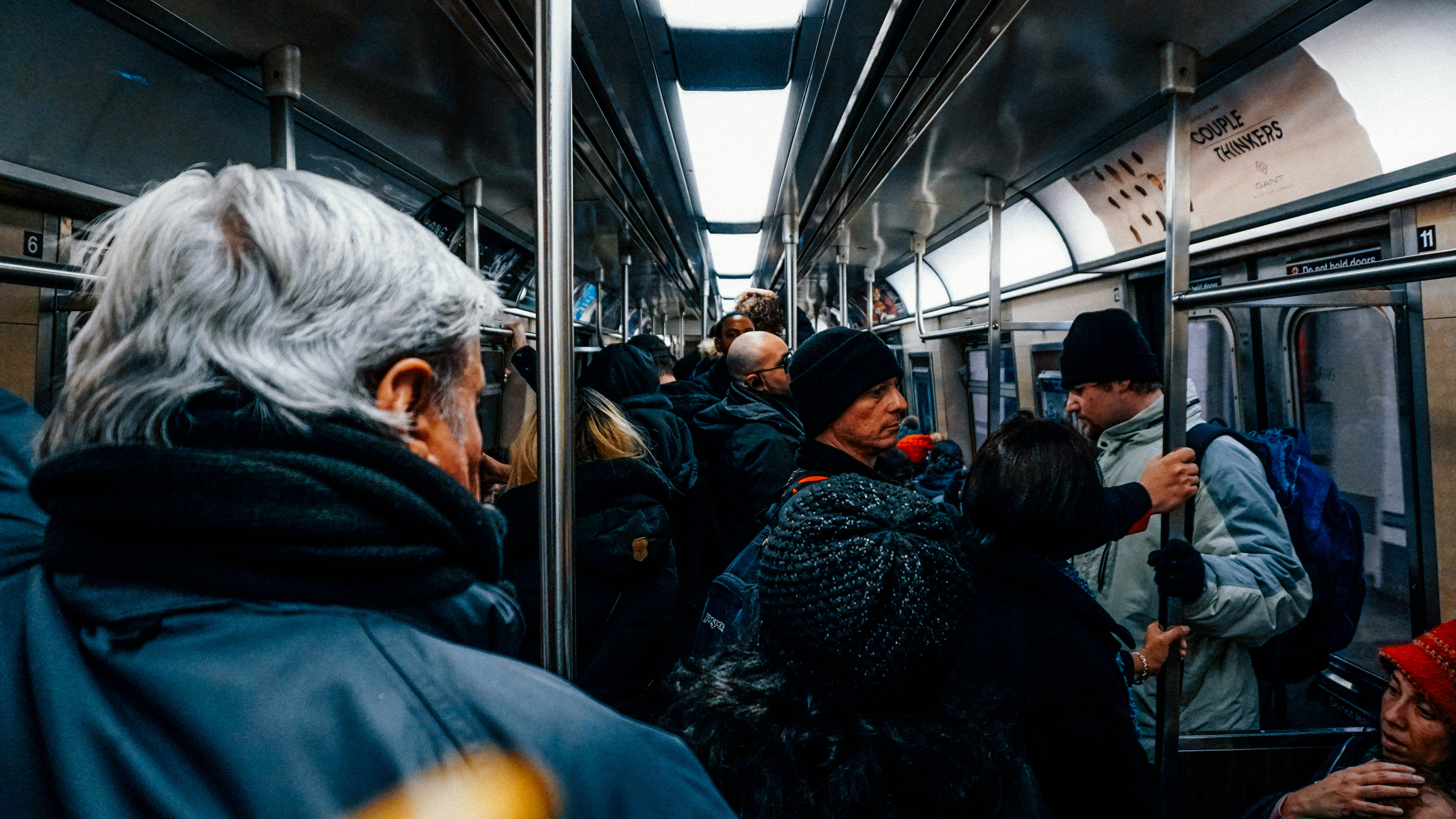 subway train, subway car, winter coats, 5K Desktop Wallpaper