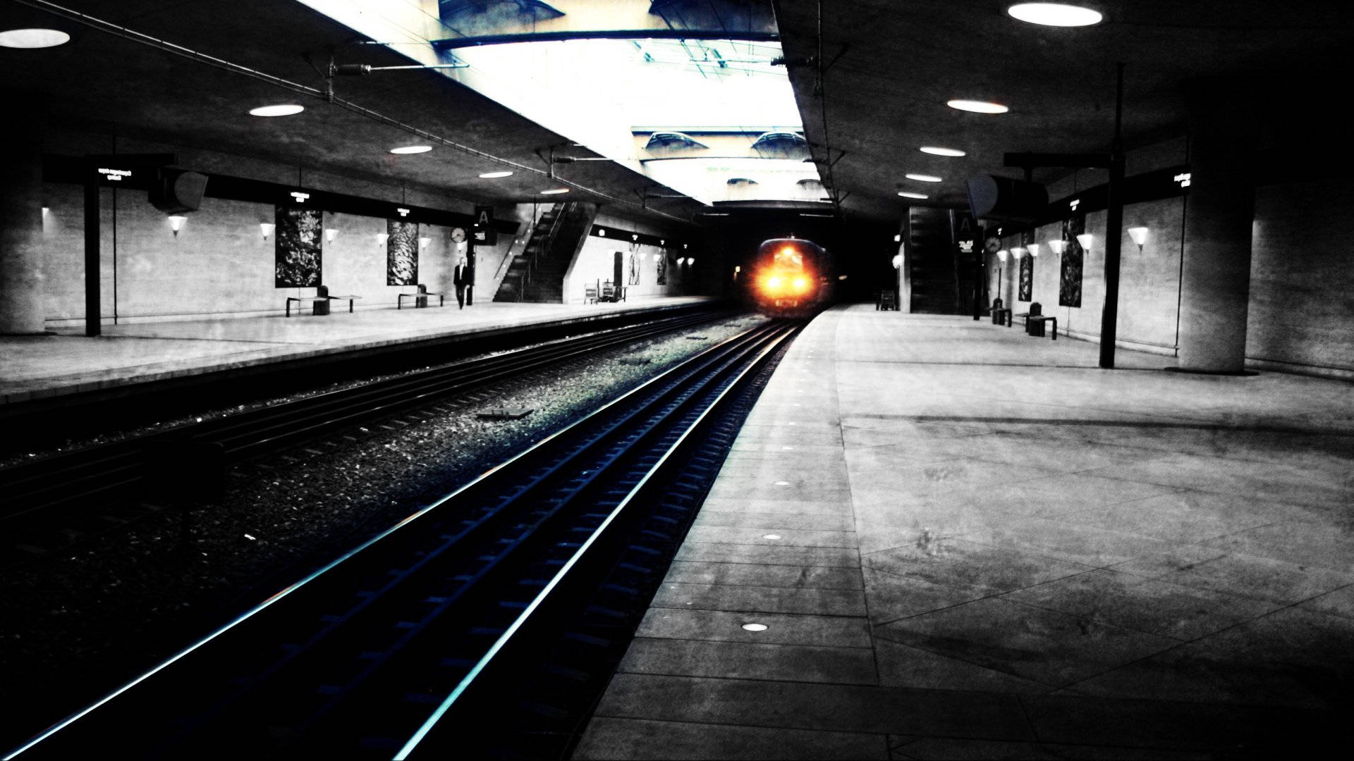 subway train, underground subway station, empty platforms, Full HD Desktop Wallpaper