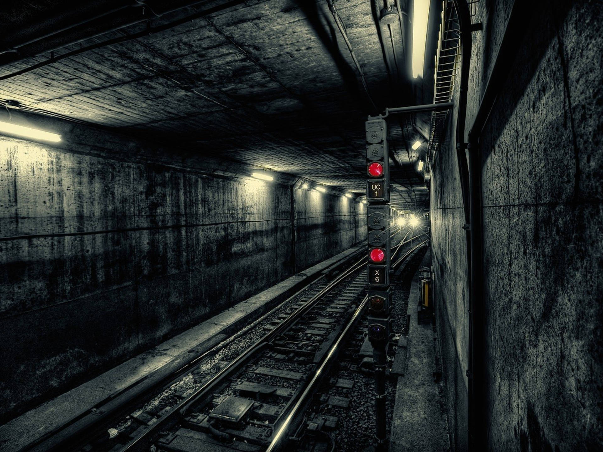 subway, concrete walls, tracks, Full HD Desktop Wallpaper