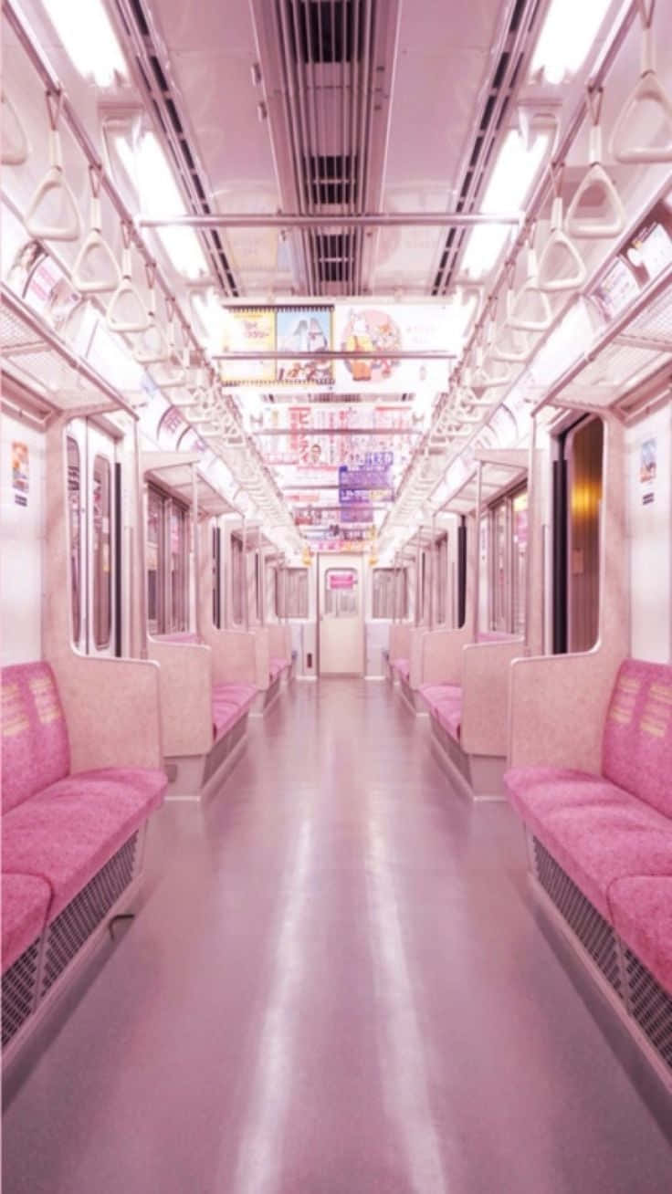 pink 90s aesthetic, pink subway train interior, soft pink light, HD Phone Wallpaper