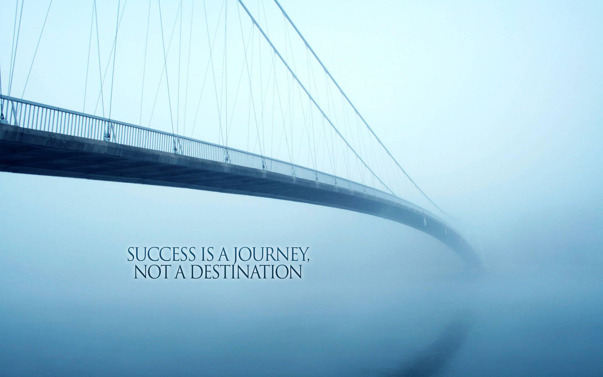 misty suspension bridge, fog, quote success is a journey not a destination, Full HD Desktop Wallpaper