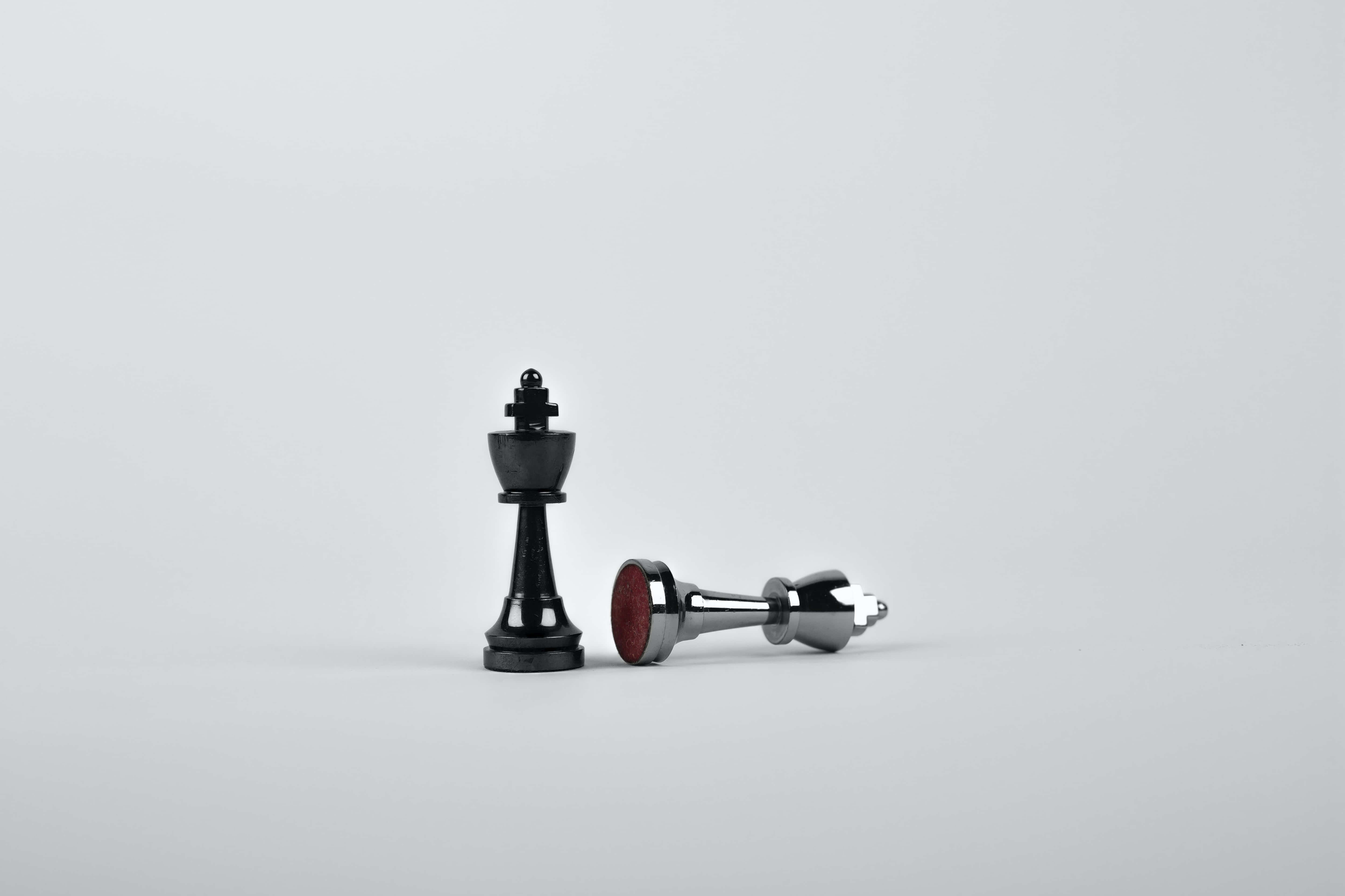 black chess king, silver queen, plain white surface, 5K Desktop Wallpaper
