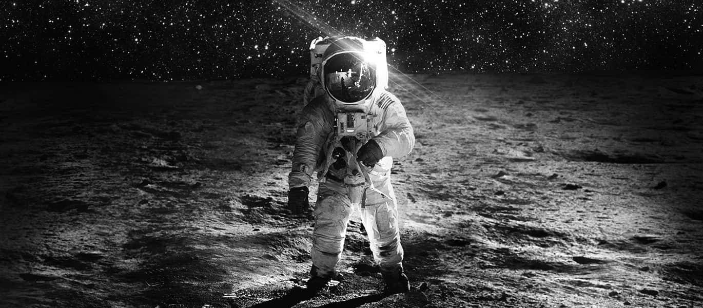 astronaut, moon, cratered surface, HD Desktop Wallpaper
