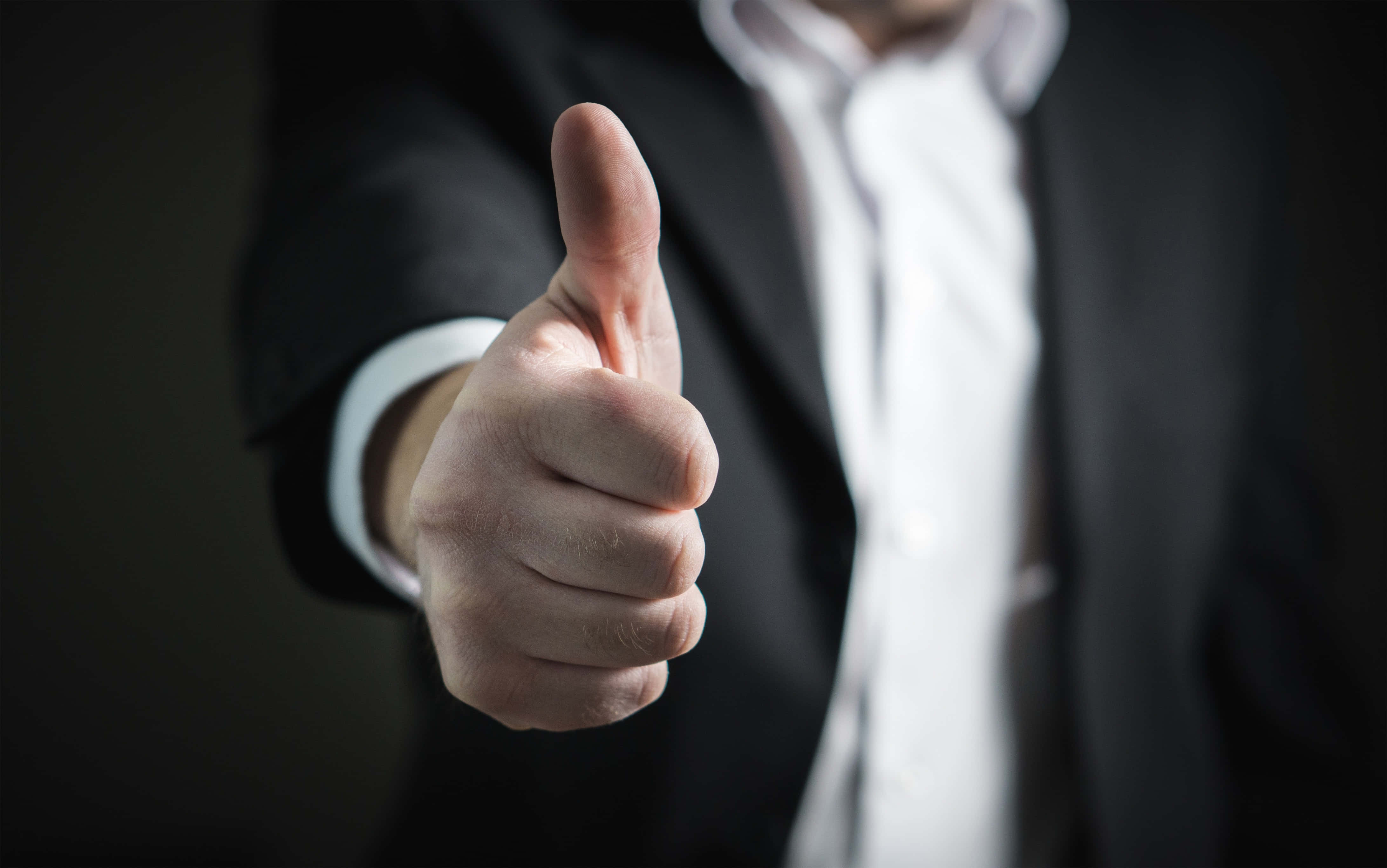 Successful Thumbs Up, man in a suit, thumbs-up gesture, 4K Desktop Wallpaper