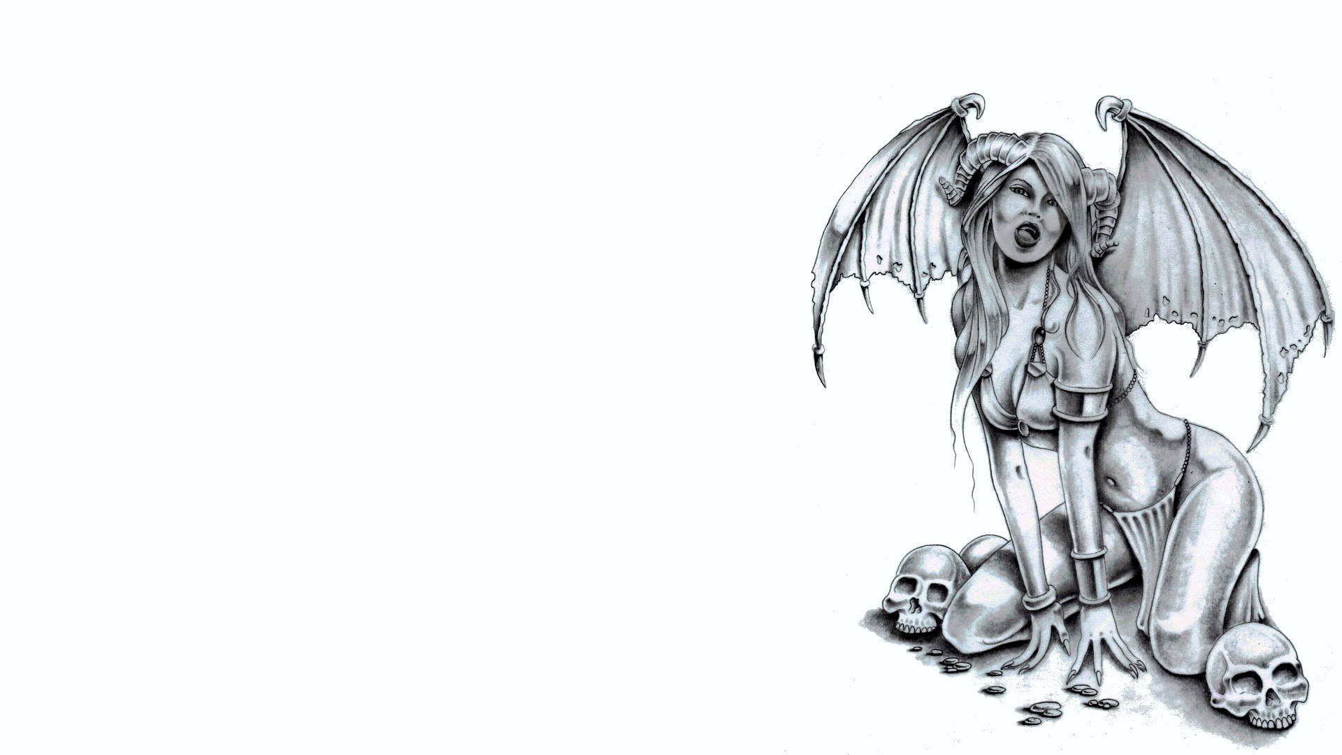 succubus, bat-like wings, horns, Full HD Desktop Wallpaper